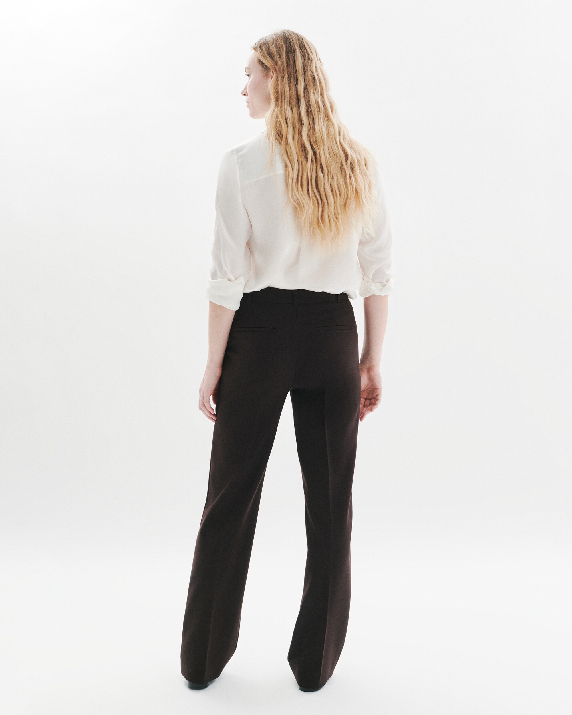 Pantalones rectos de mujer de tiro alto - Caroll - Marrón chocolate Marrón chocolate-2