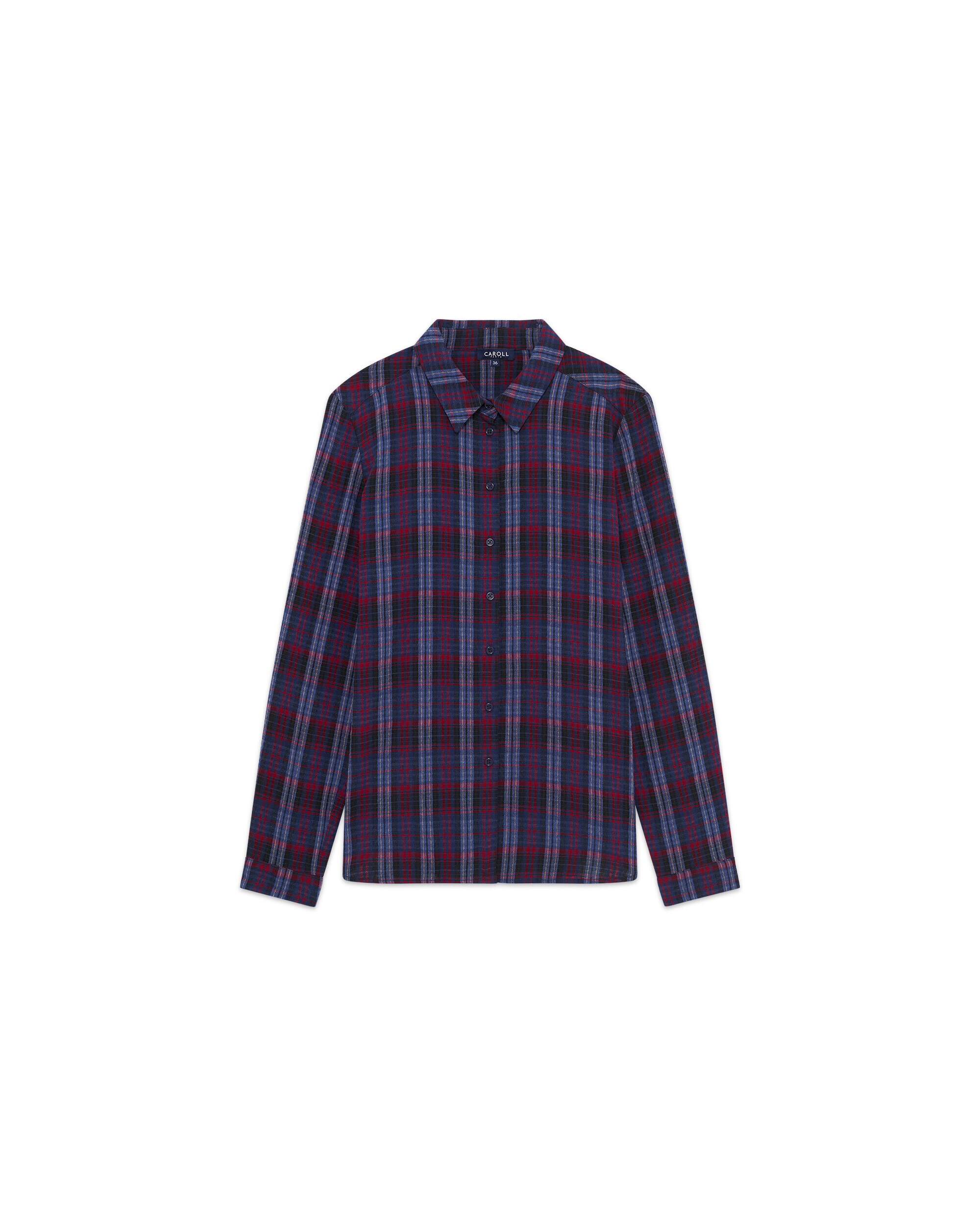Camisa de mujer estampado tartán efecto fruncido - Caroll - Azul marino / Rosa Azul marino / Rosa-4