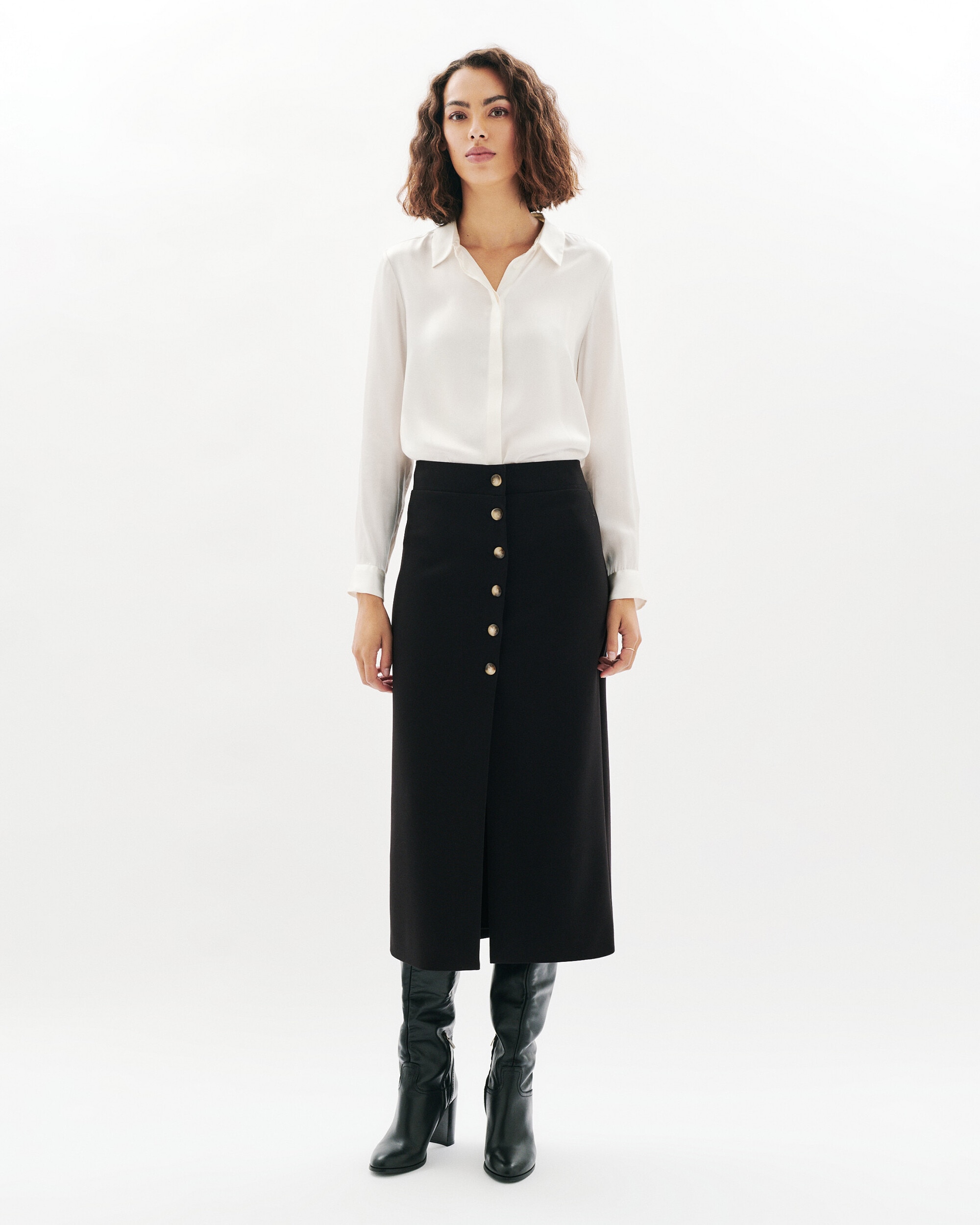 Falda midi con botones - Caroll - Negro Negro-1
