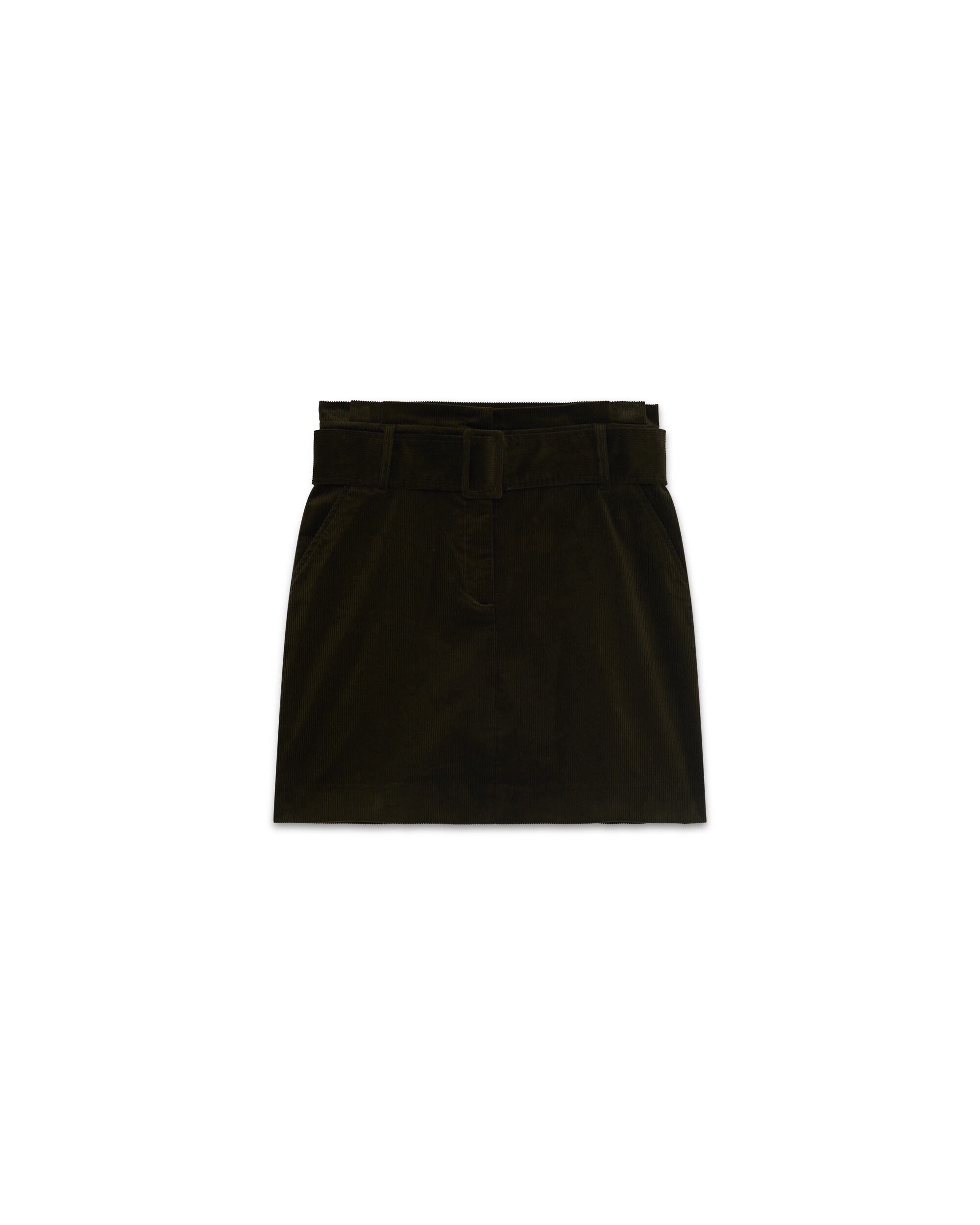 Falda corta en pana con cinturón - Caroll - Verde militar Verde militar-4