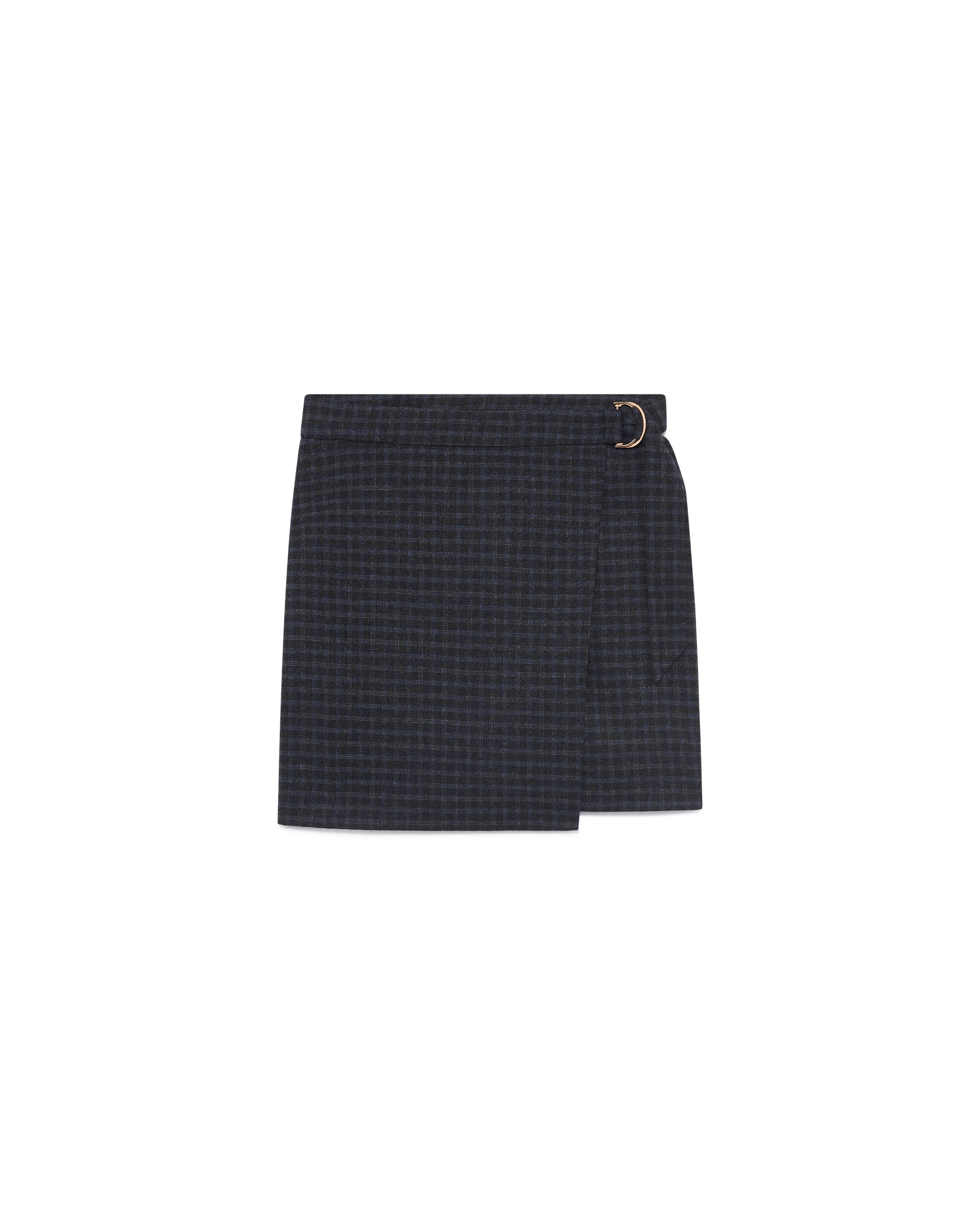 Falda corta en lana con estampado de cuadros - Caroll - Gris Gris-4