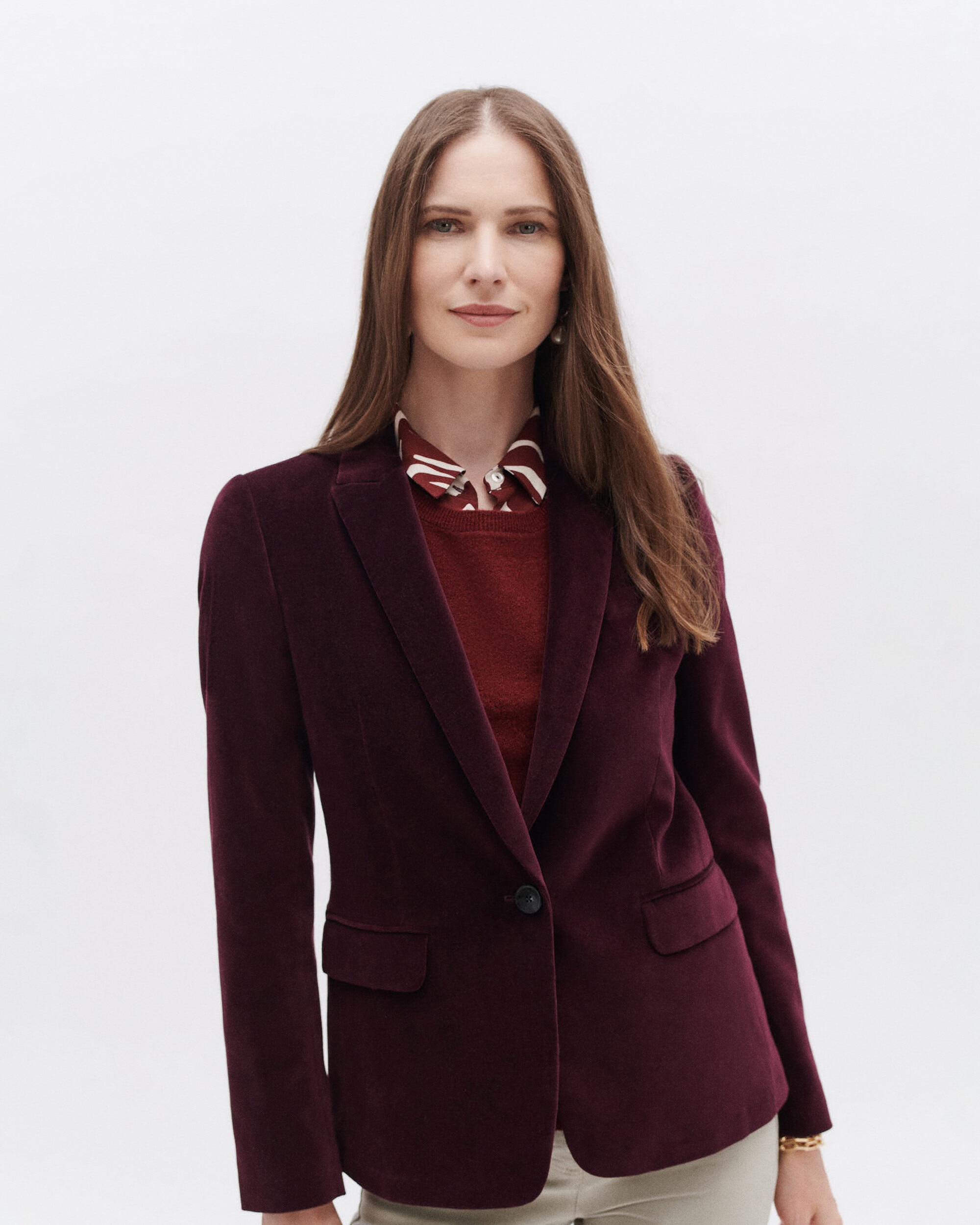 Blazer de mujer con botones en terciopelo de algodón - Caroll - Morado Morado-1