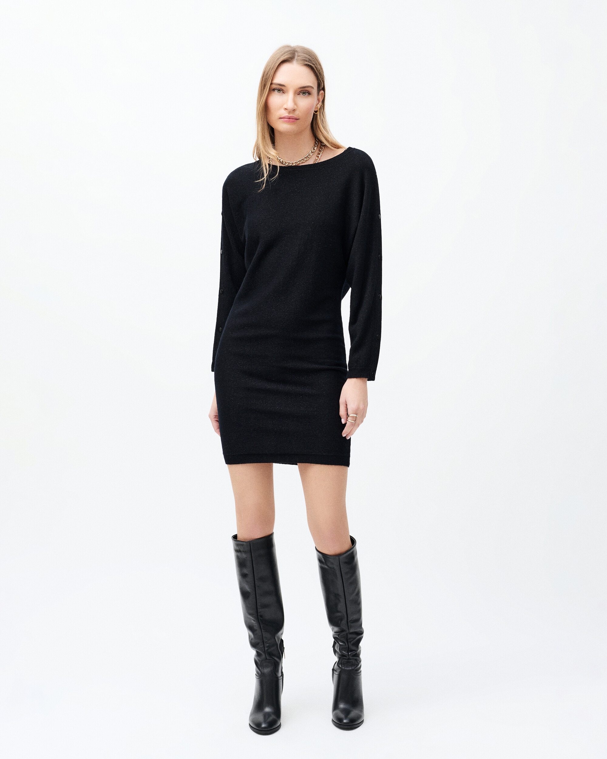 Vestido corto en punto de lana con manga larga - Caroll - Negro Negro-1