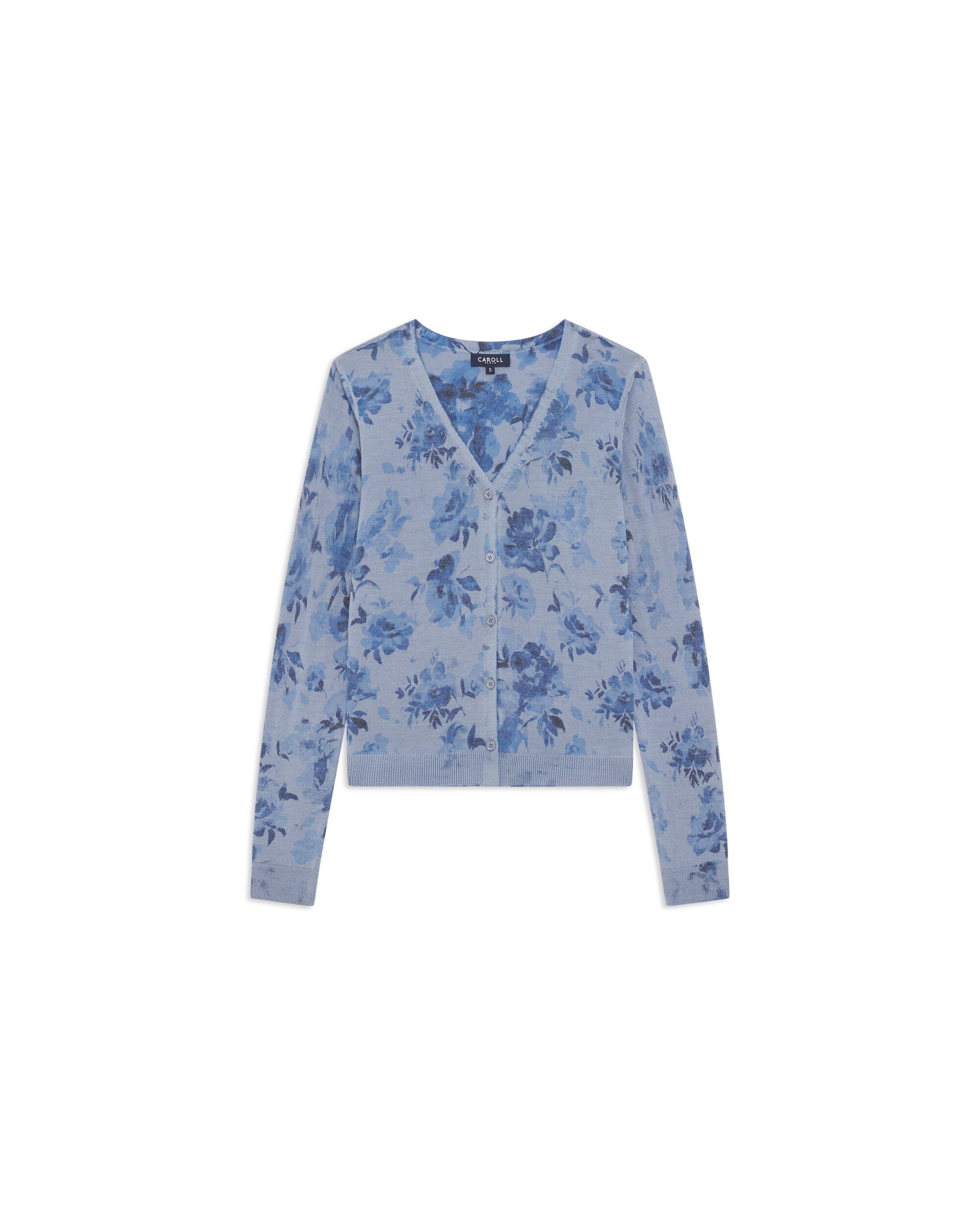 Cárdigan de mujer con estampado floral en lana - Caroll - Azul Azul-4