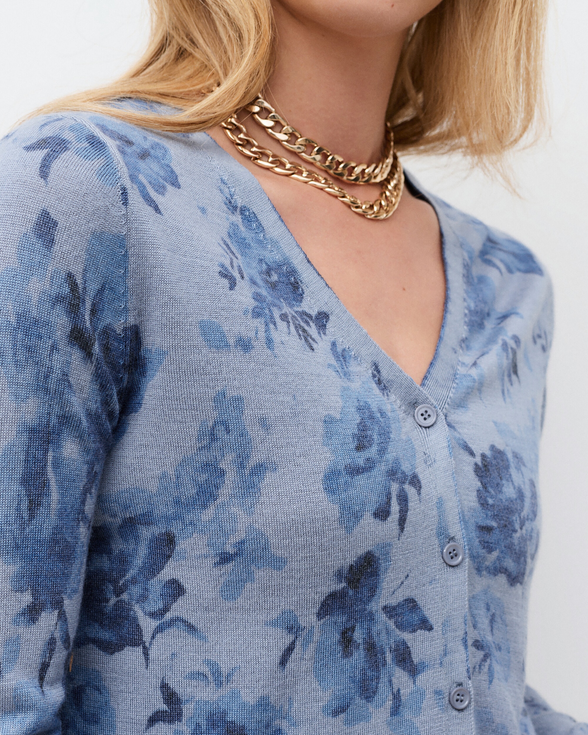 Cárdigan de mujer con estampado floral en lana - Caroll - Azul Azul-3
