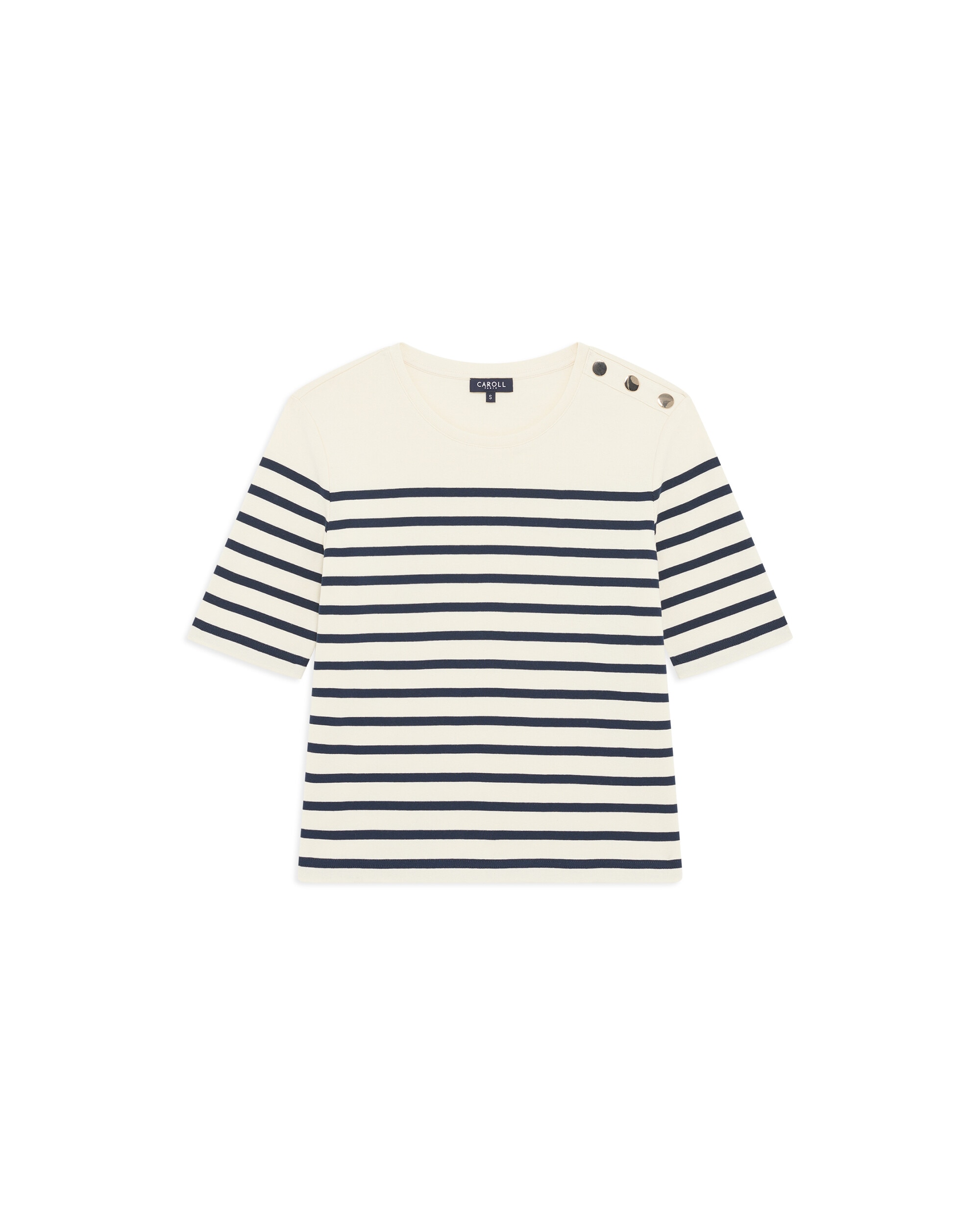 Camiseta de mujer con manga corta y estampado de rayas - Caroll - Crema Crema-4