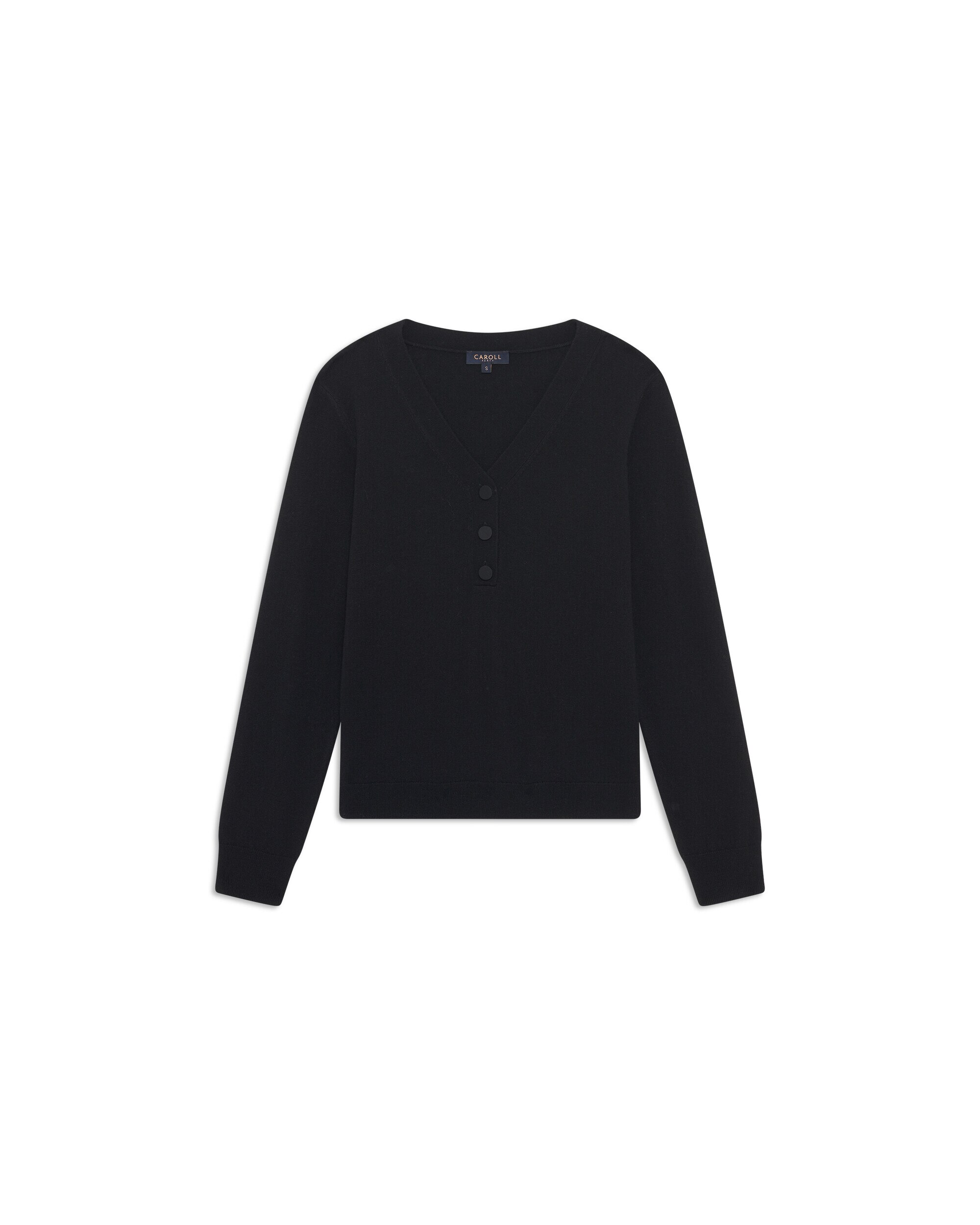 Jersey de mujer con cuello pico en lana - Caroll - Negro Negro-4
