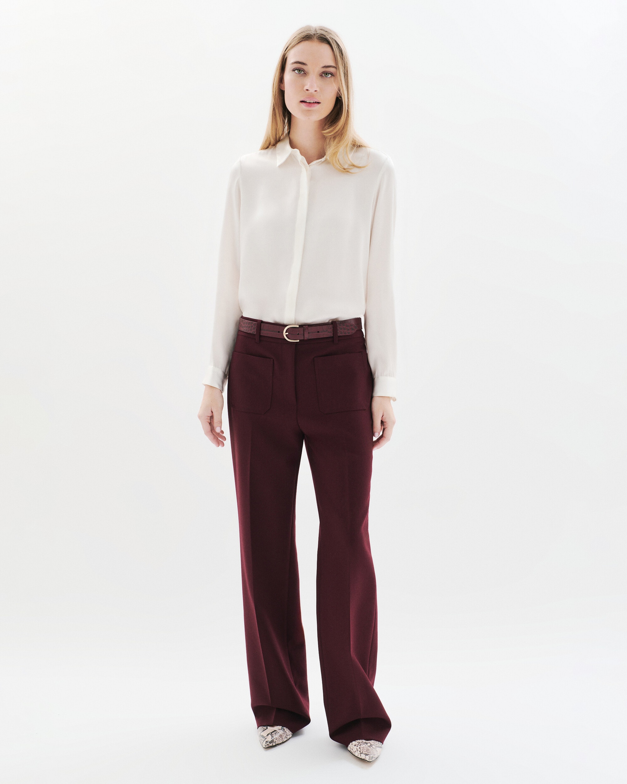 Pantalones rectos de mujer de tiro alto - Caroll - Burdeos Burdeos-1