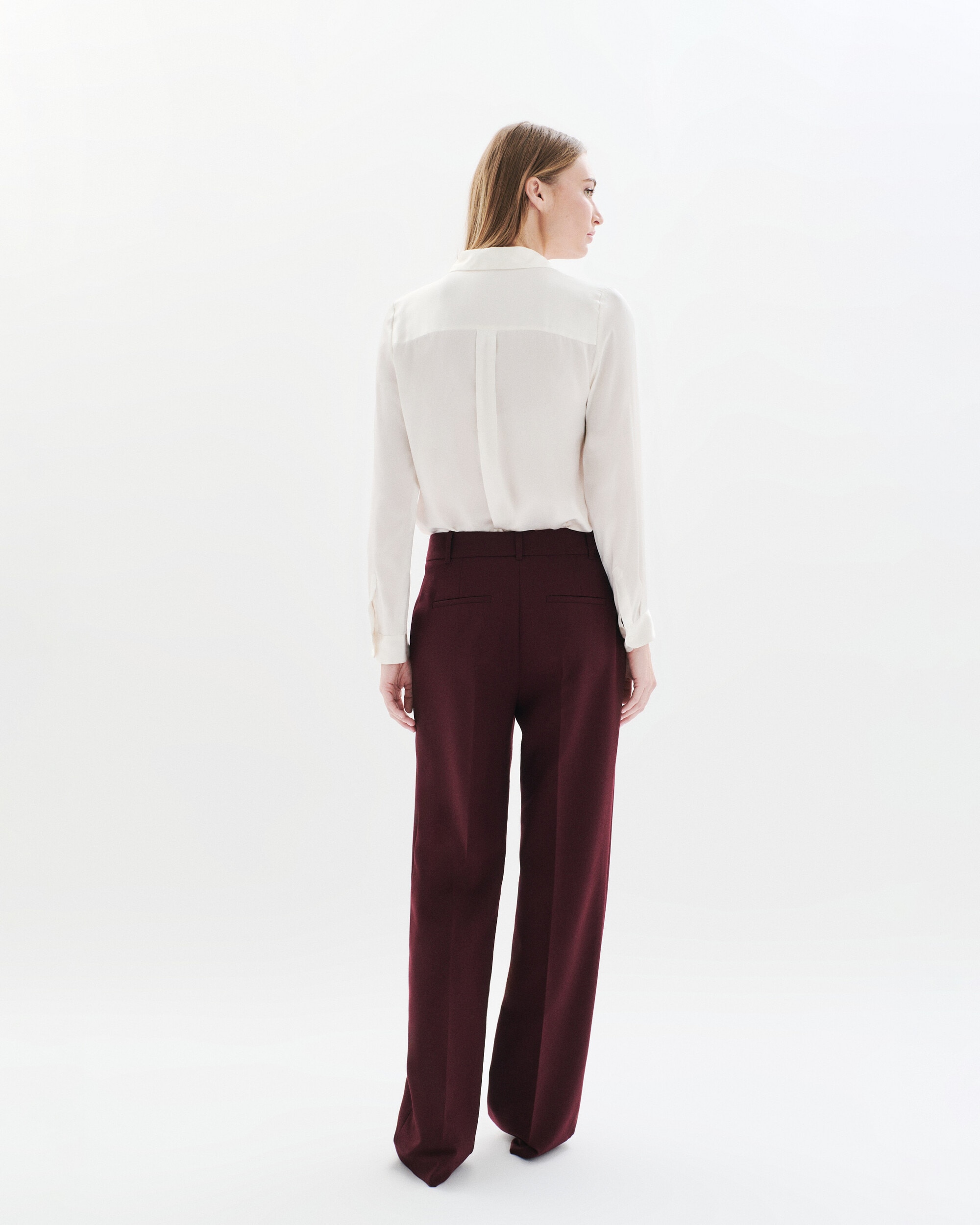 Pantalones rectos de mujer de tiro alto - Caroll - Burdeos Burdeos-2