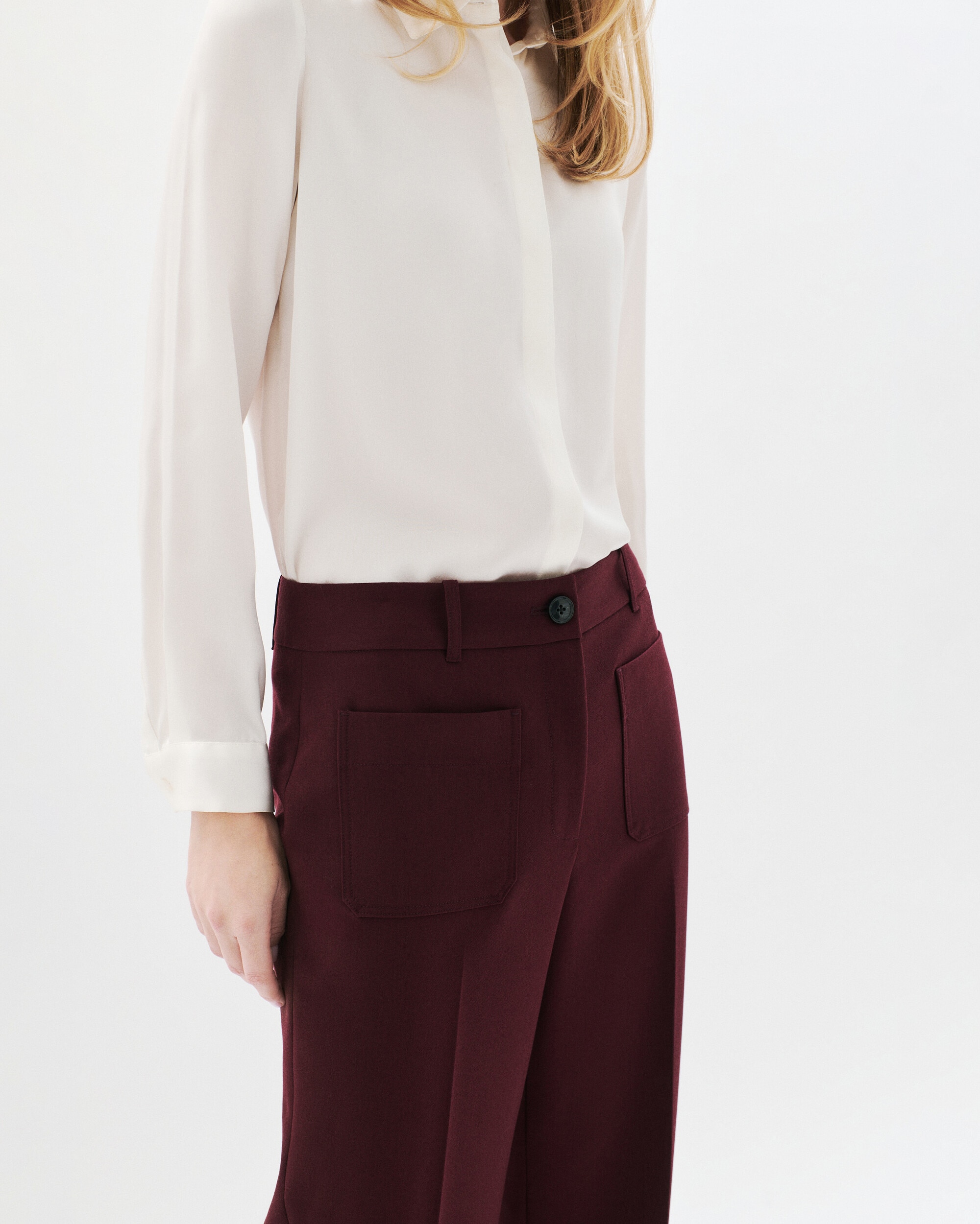 Pantalones rectos de mujer de tiro alto - Caroll - Burdeos Burdeos-3