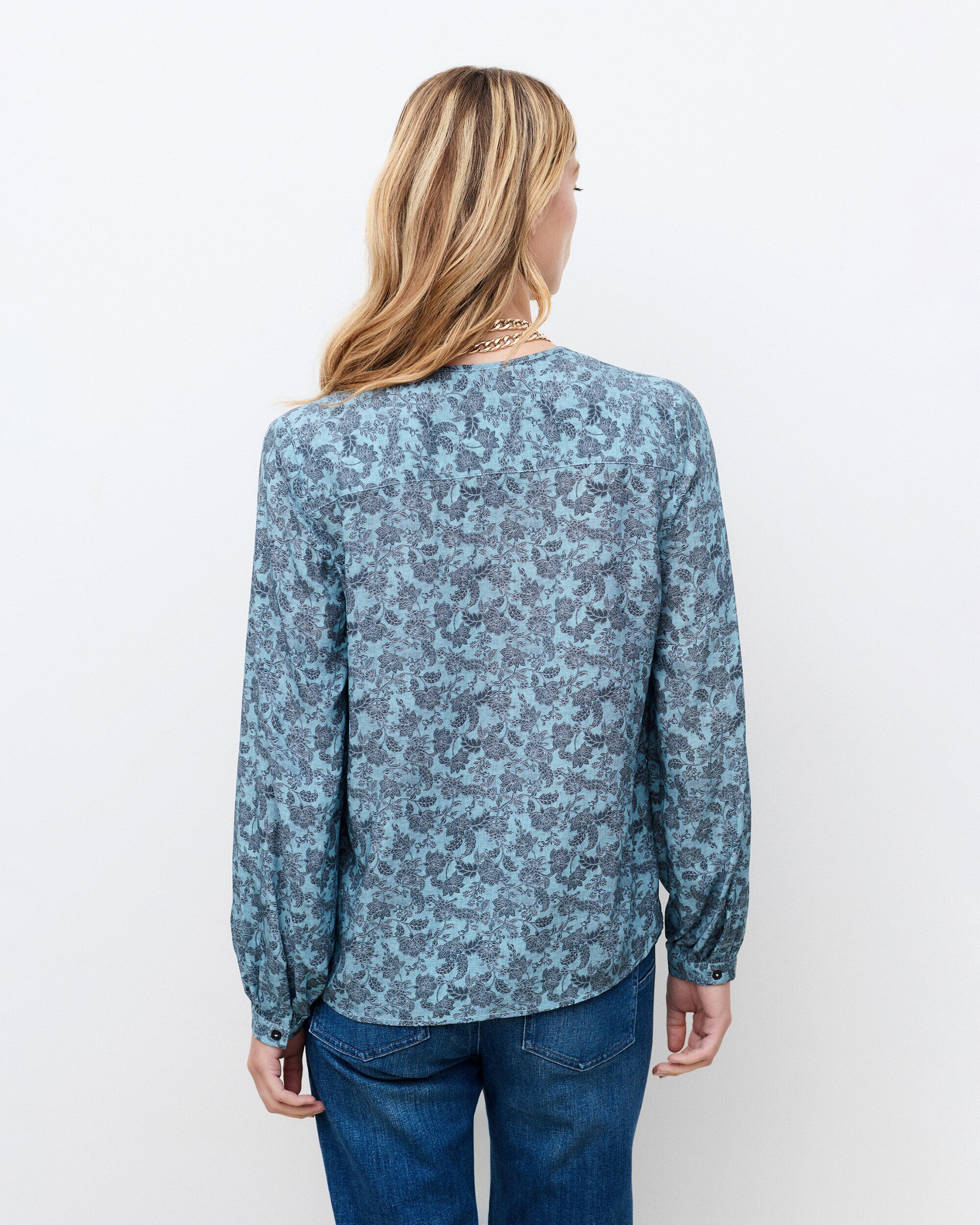 Camisa de mujer con cuello mao y estampado floral - Caroll - Azul Azul-2