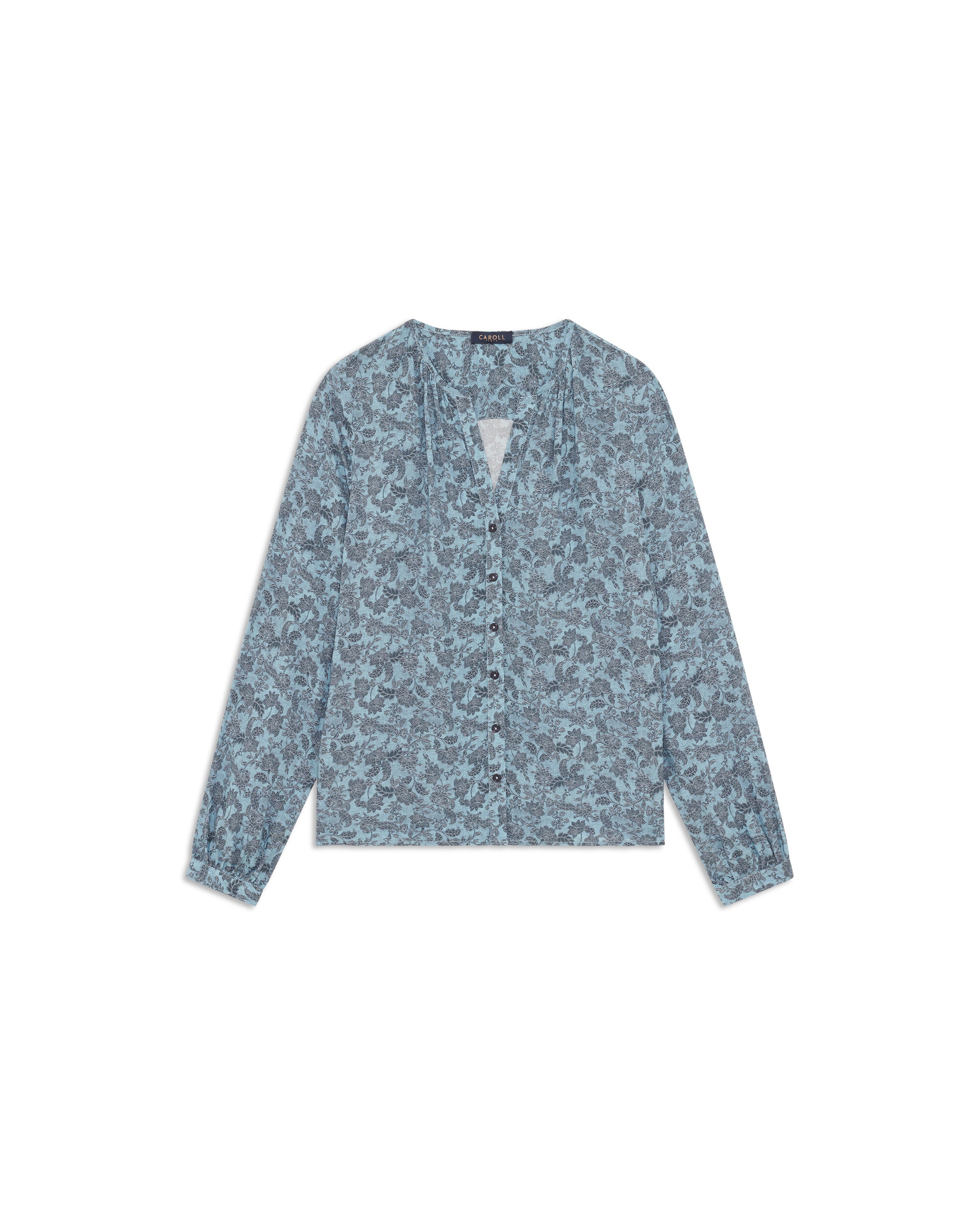 Camisa de mujer con cuello mao y estampado floral - Caroll - Azul Azul-4