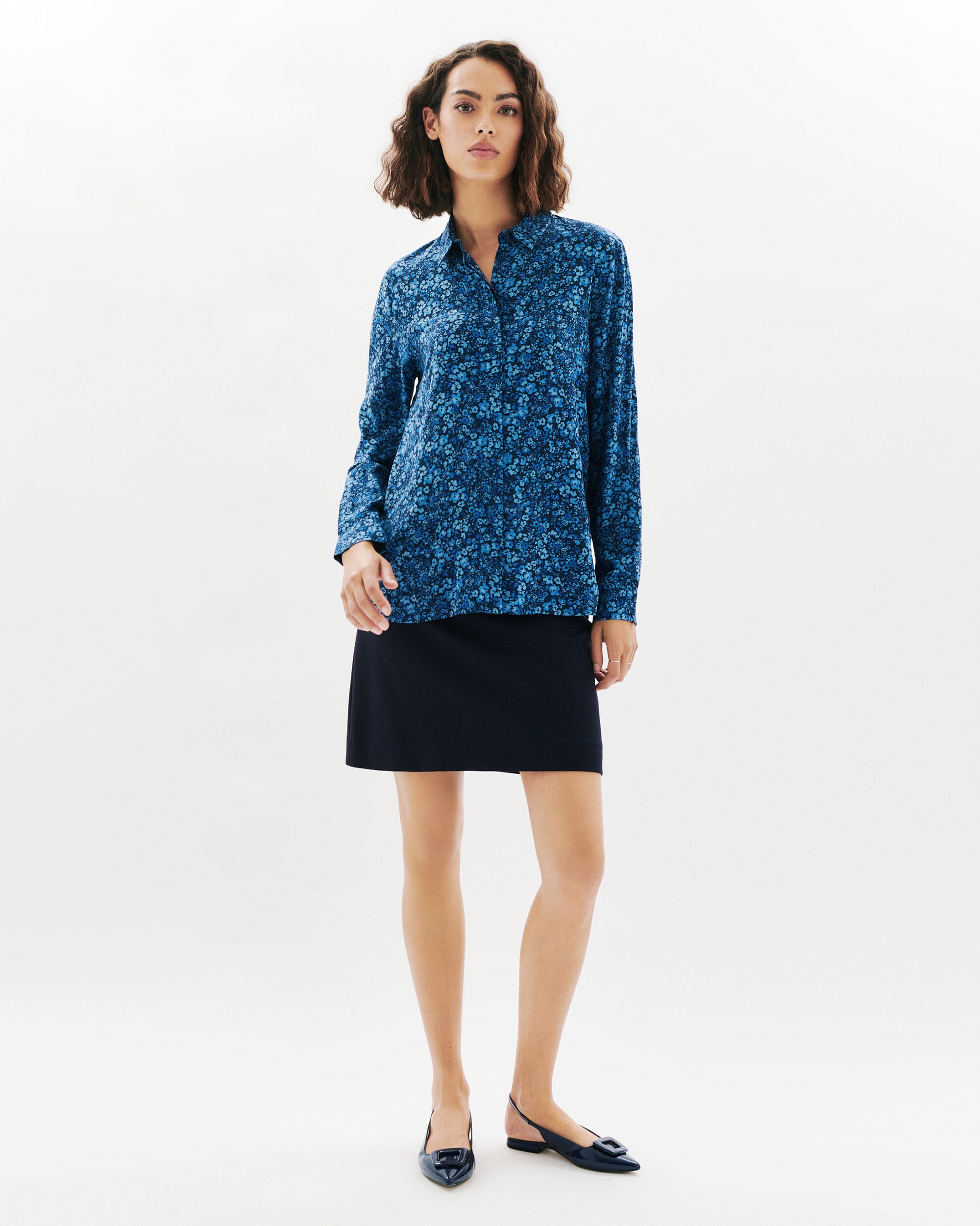 Camisa de mujer con manga larga y estampado floreal - Caroll - Azul marino Azul marino-1