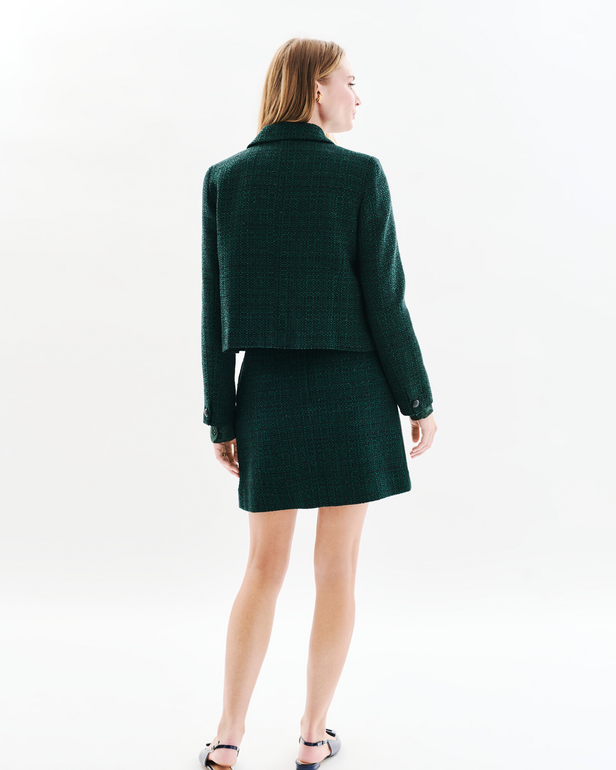 Chaqueta de mujer en tweed con cierre de botones - Caroll - Verde Verde-2