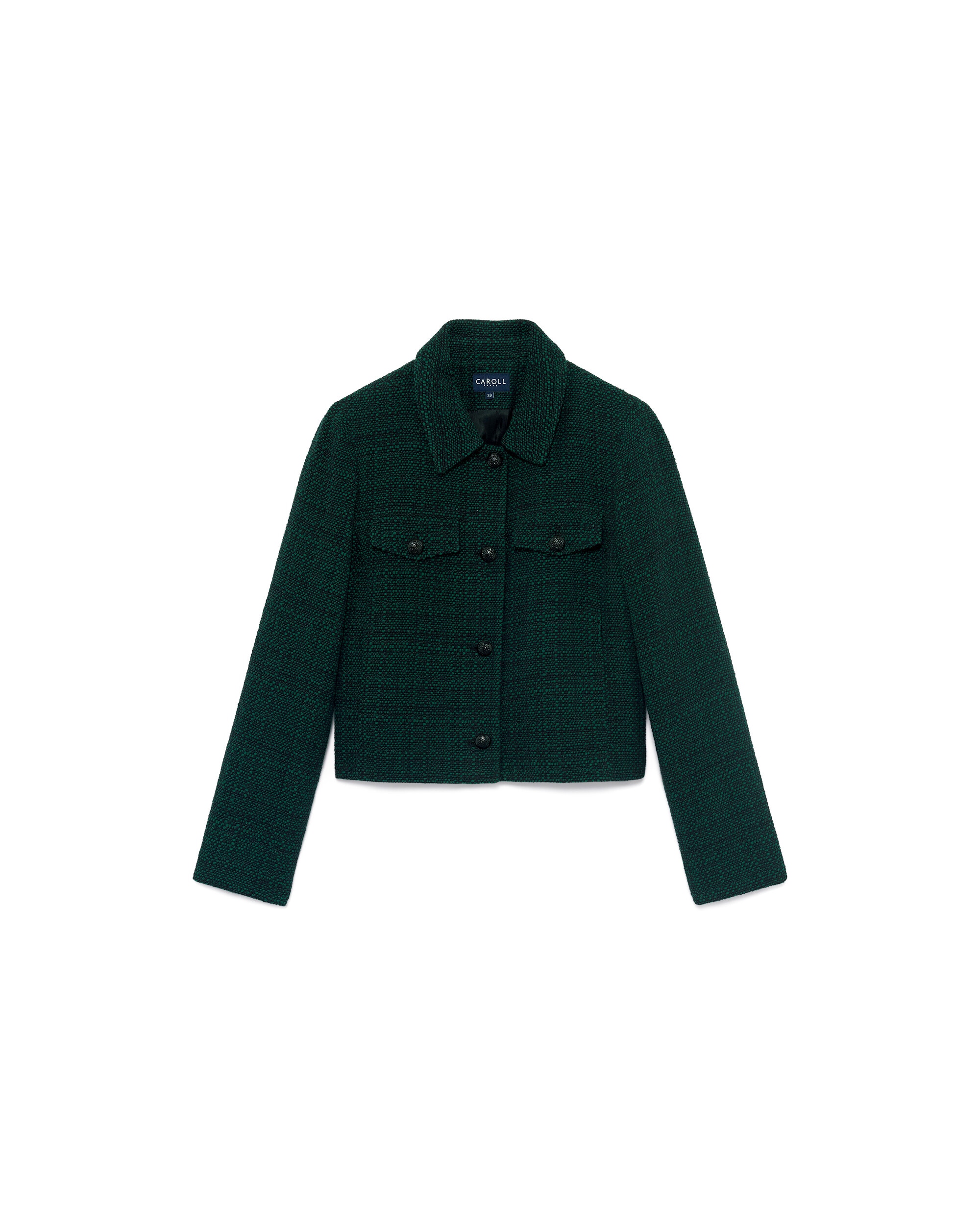 Chaqueta de mujer en tweed con cierre de botones - Caroll - Verde Verde-4