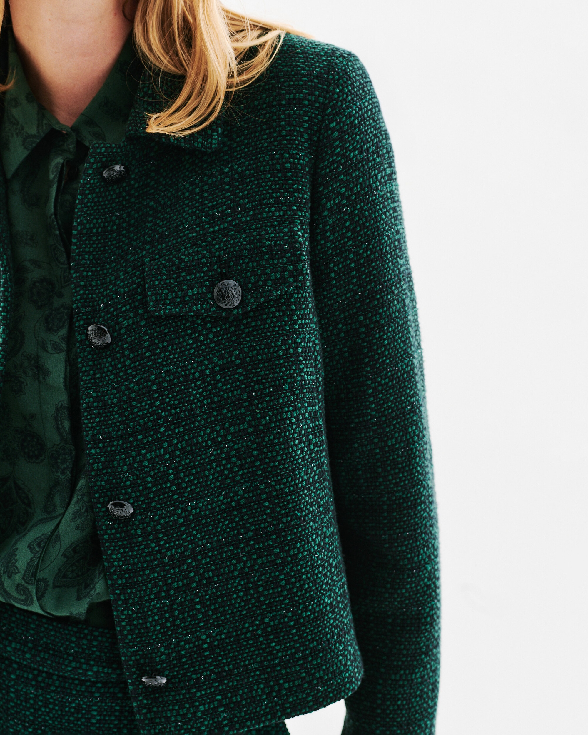 Chaqueta de mujer en tweed con cierre de botones - Caroll - Verde Verde-3