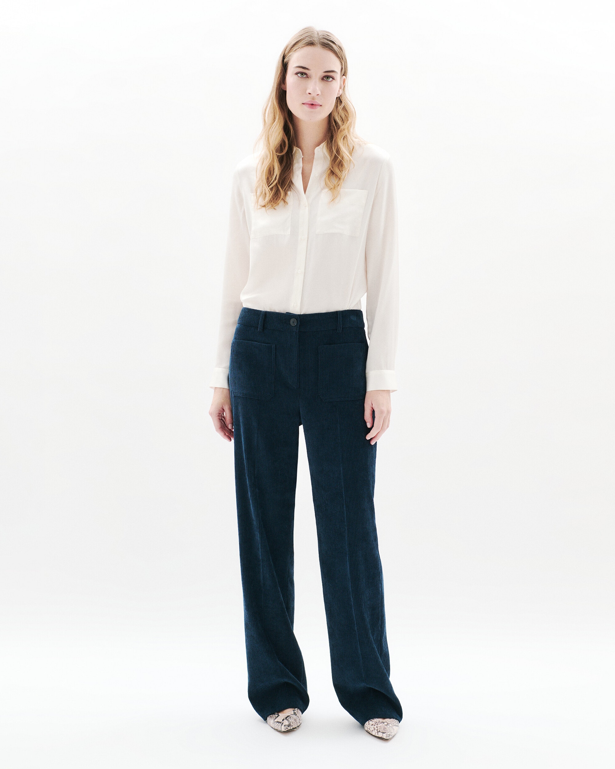 Imagen 0 de Pantalones de pana de mujer con bolsillos Azul marino