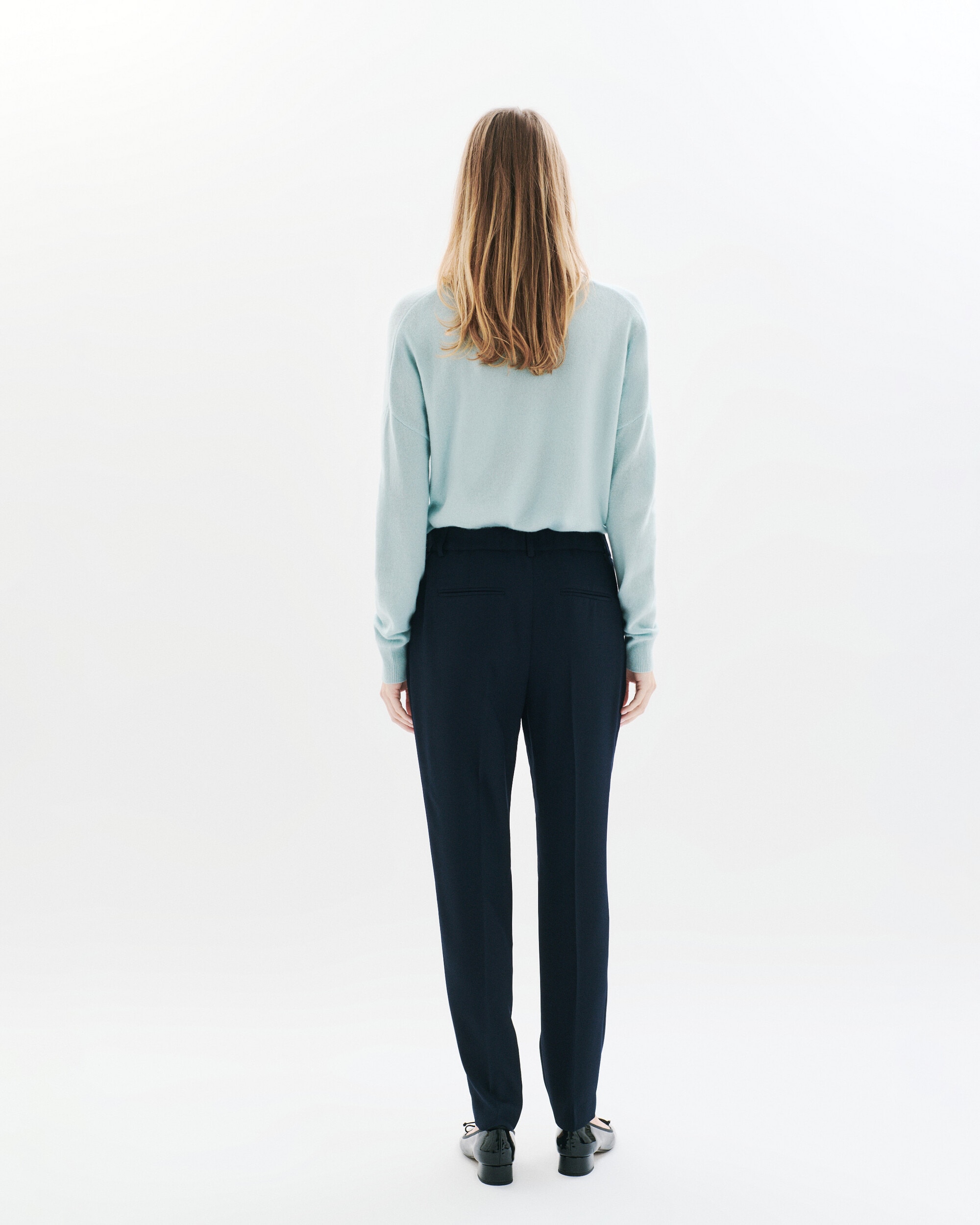 Pantalón de mujer de tiro alto con pinzas - Caroll - Azul marino Azul marino-2