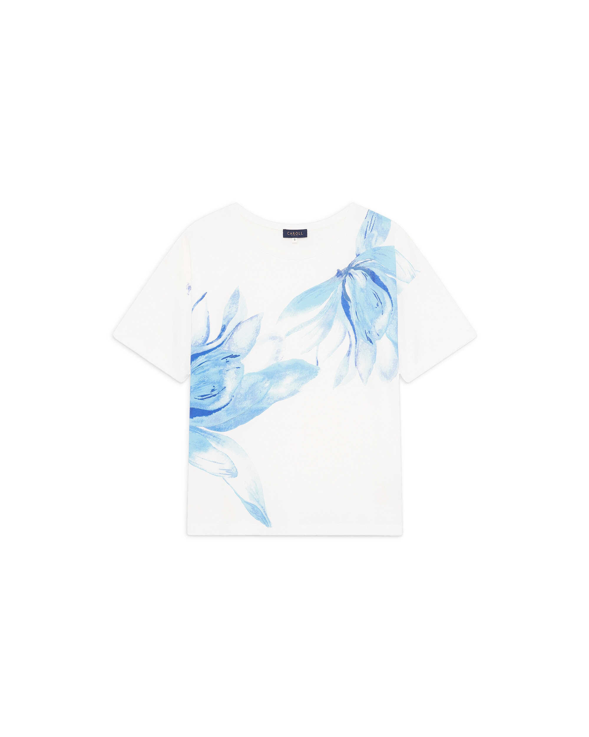 Camiseta de mujer de mujer con manga corta y estampado floral - Caroll - Blanco / Azul Blanco / Azul-4