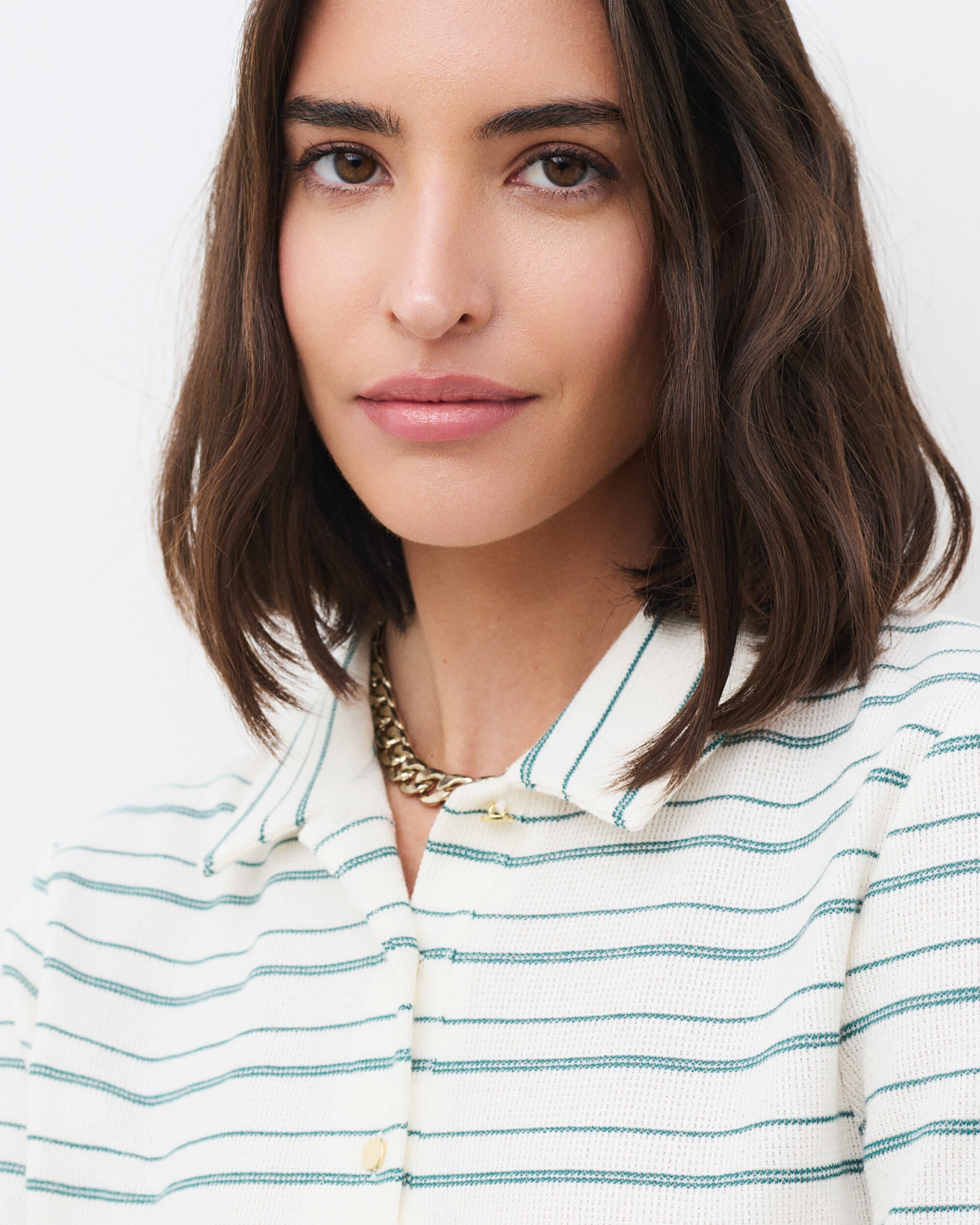 Polo de mujer de mujer con manga corta y estampado de rayas - Caroll - Blanco hielo Blanco hielo-3