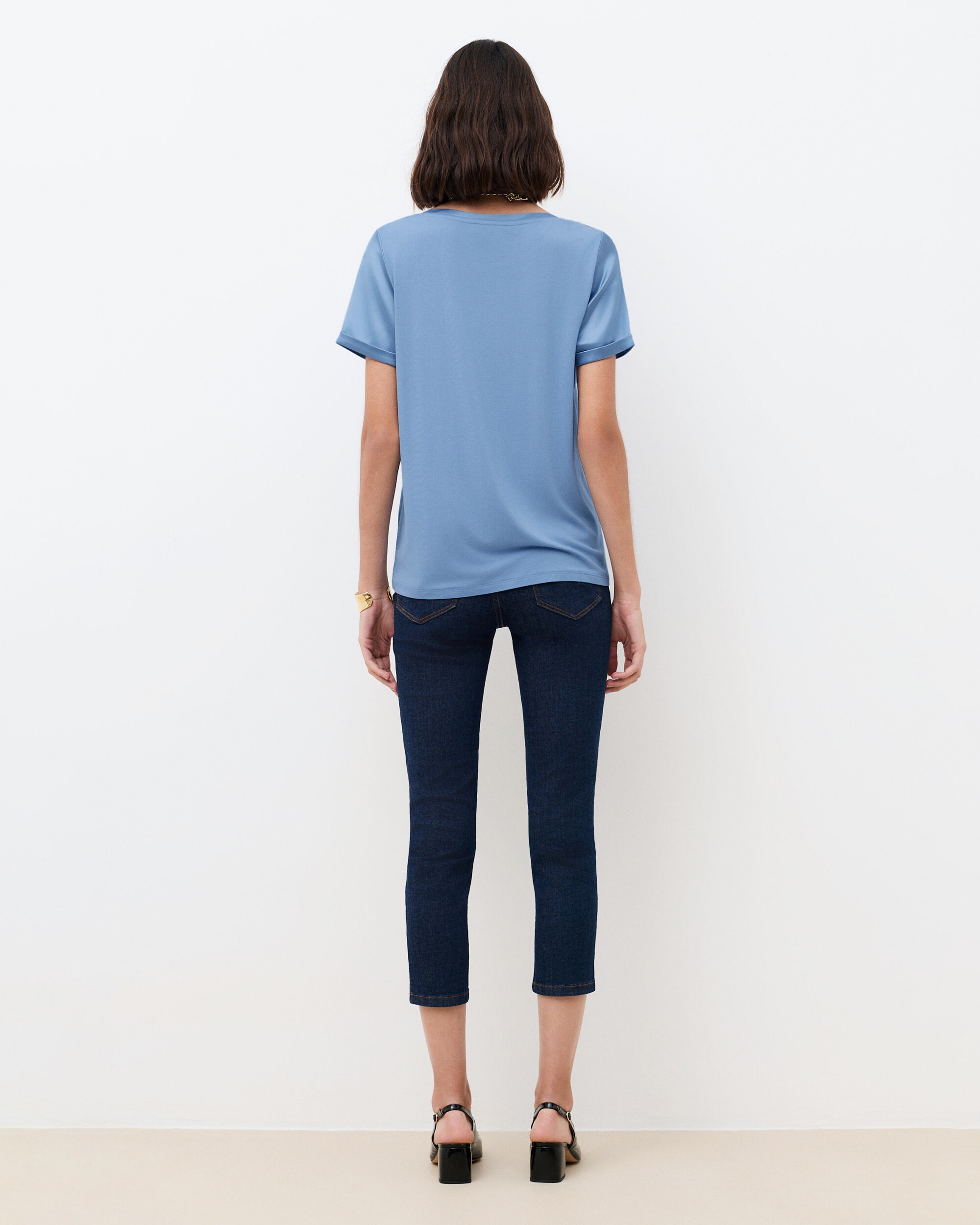 Camiseta de mujer de mujer con manga corta efecto remangado - Caroll - Azul claro Azul claro-2