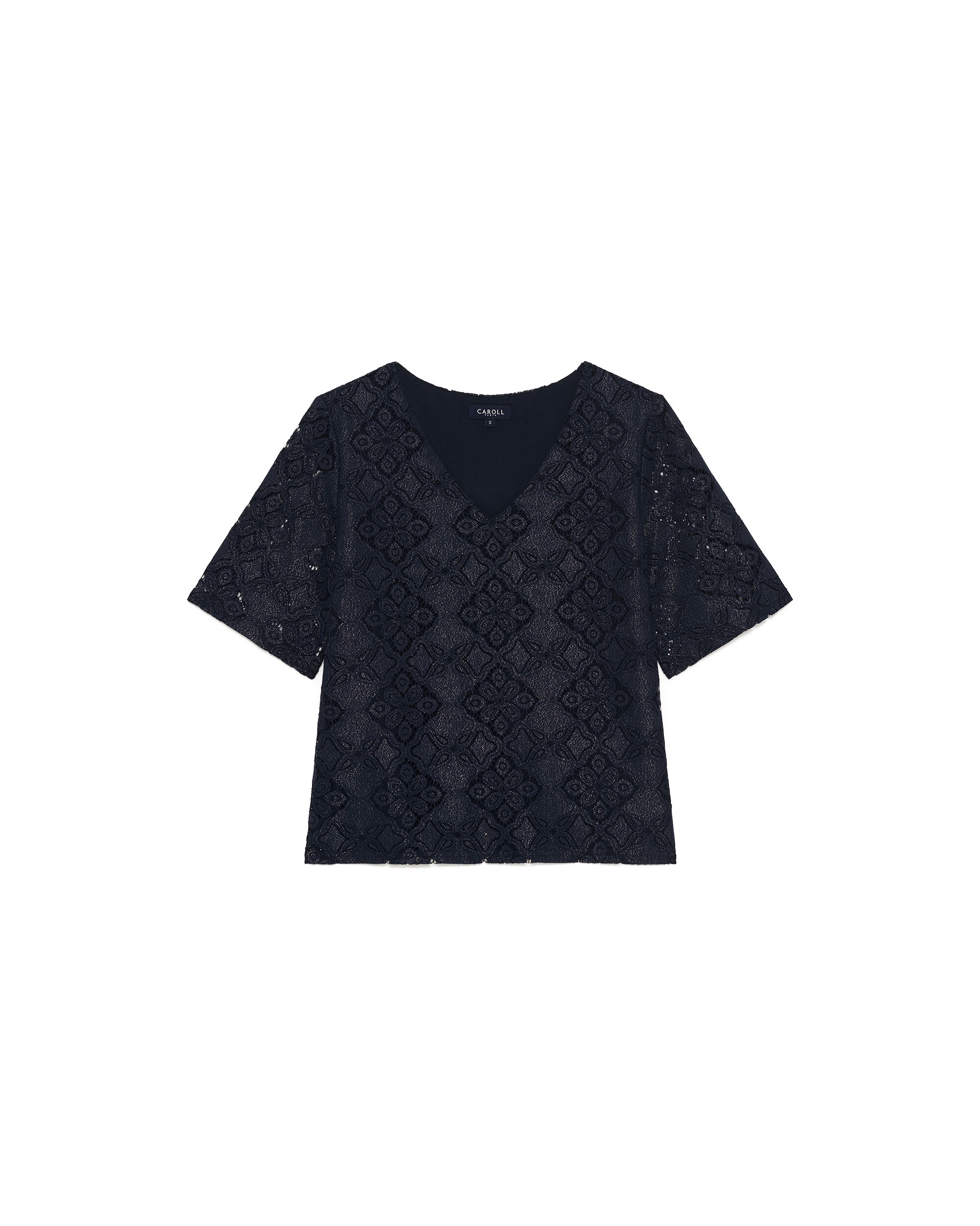 Camiseta de mujer con escote pico y efecto calado - Caroll - Azul Azul-4