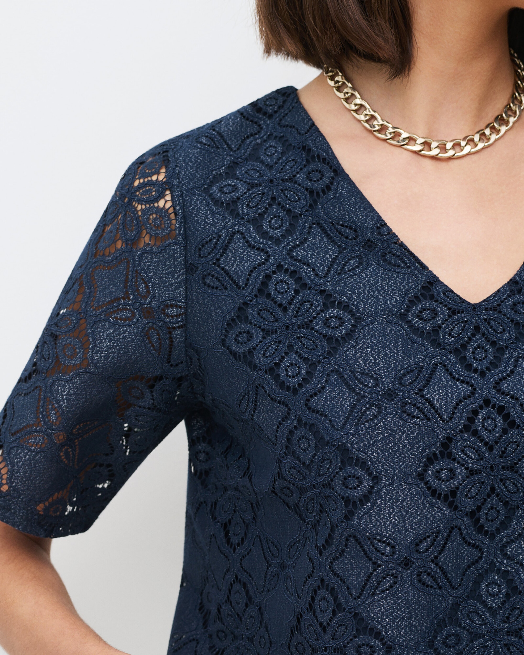 Camiseta de mujer con escote pico y efecto calado - Caroll - Azul Azul-3