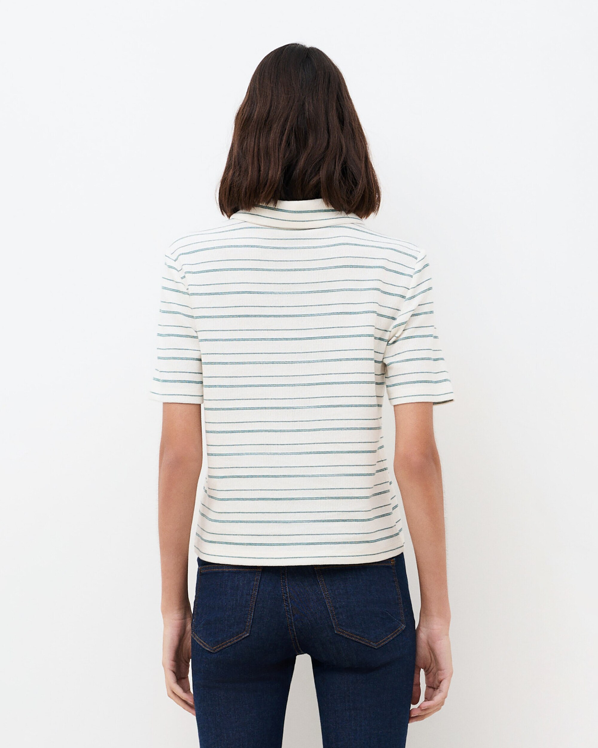 Polo de mujer de mujer con manga corta y estampado de rayas - Caroll - Blanco roto Blanco roto-2