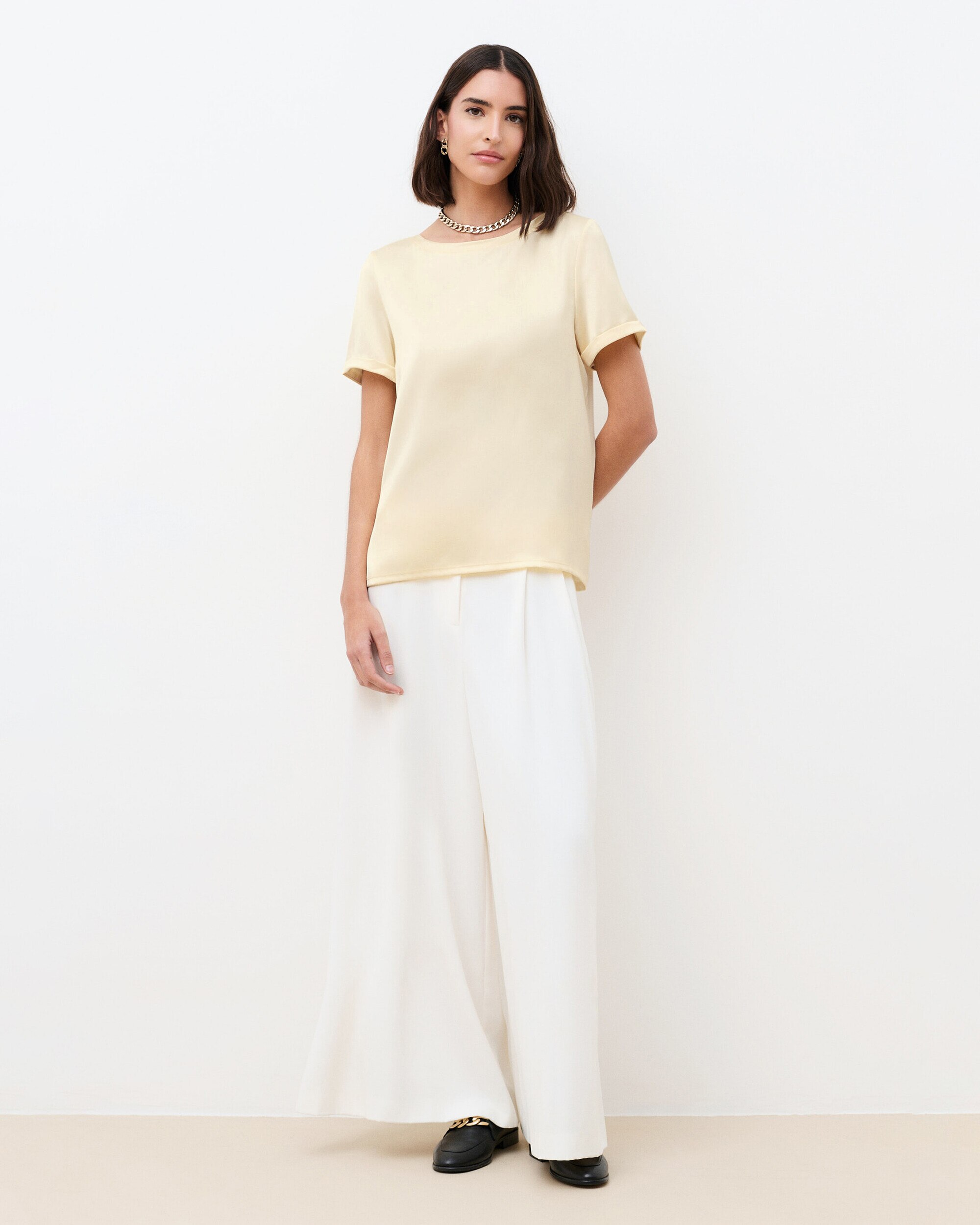 Camiseta de mujer de mujer con manga corta efecto remangado - Caroll - Amarillo Amarillo-1