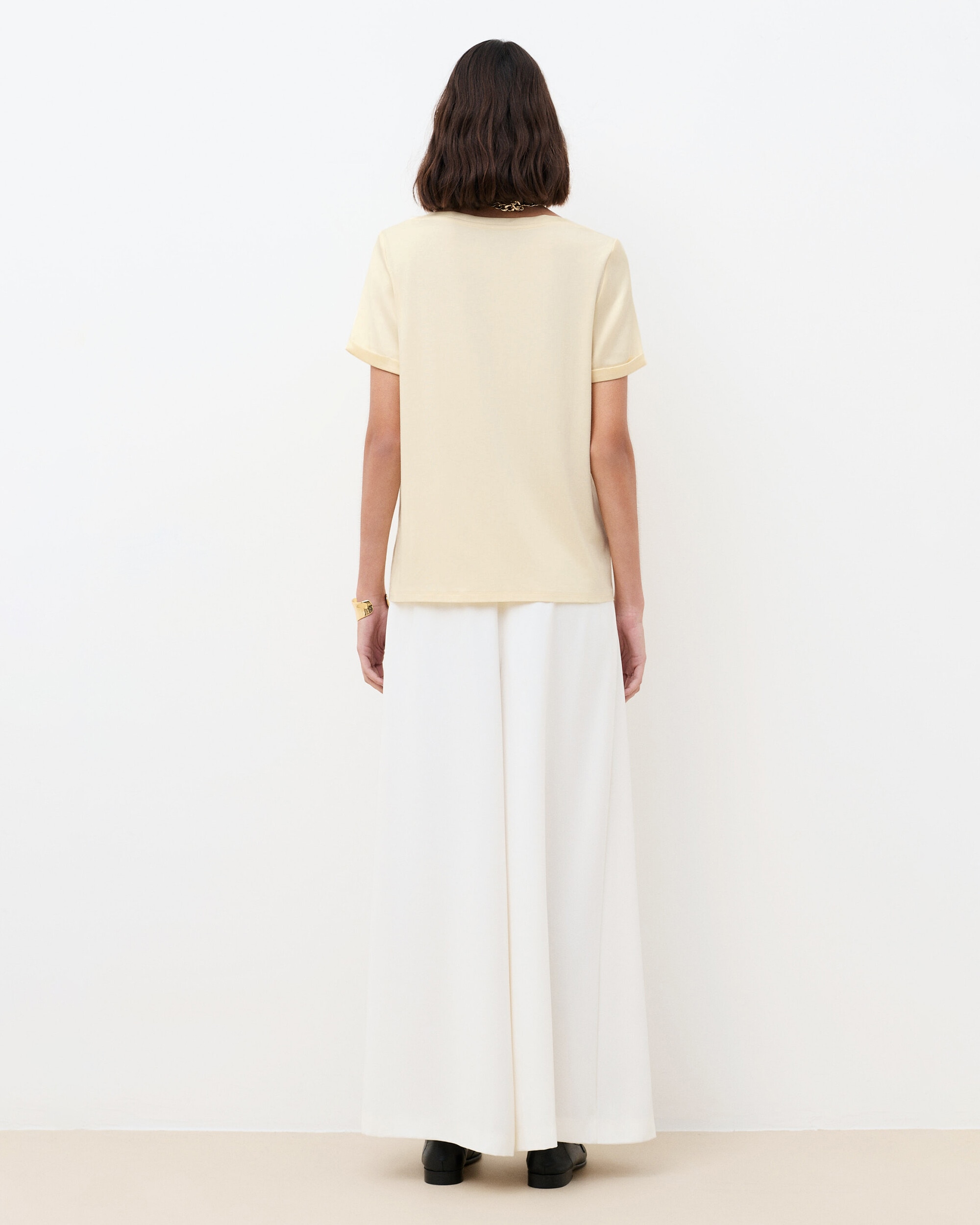 Camiseta de mujer de mujer con manga corta efecto remangado - Caroll - Amarillo Amarillo-2