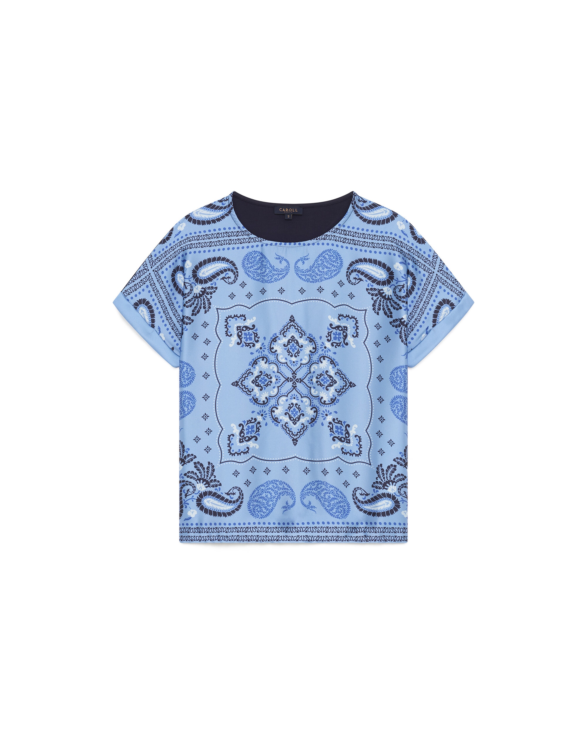 Camiseta de mujer con estampado y manga remangada - Caroll - Azul Azul-4