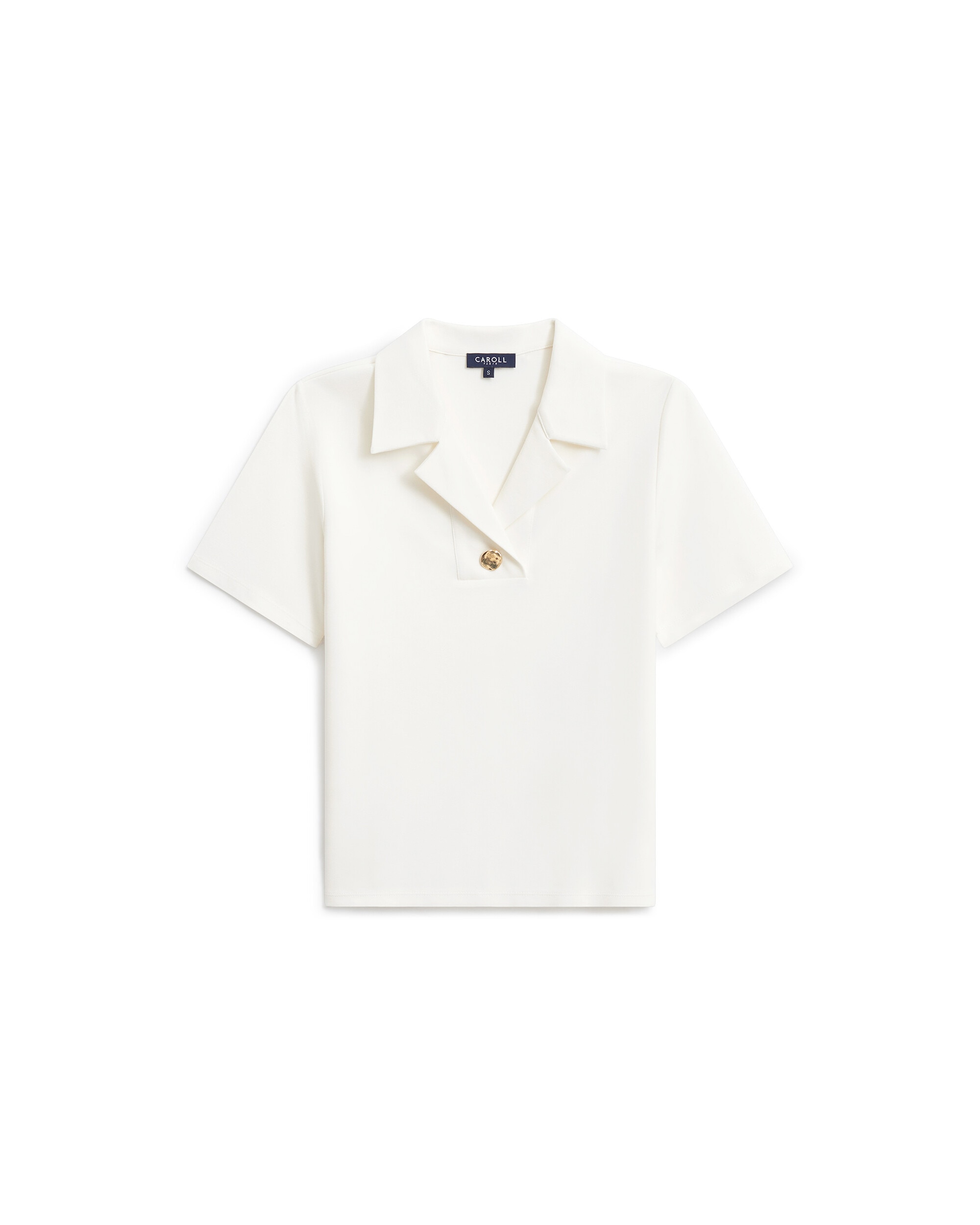 Polo de mujer de mujer con manga corta y botón decorativo - Caroll - Crudo Crudo-4