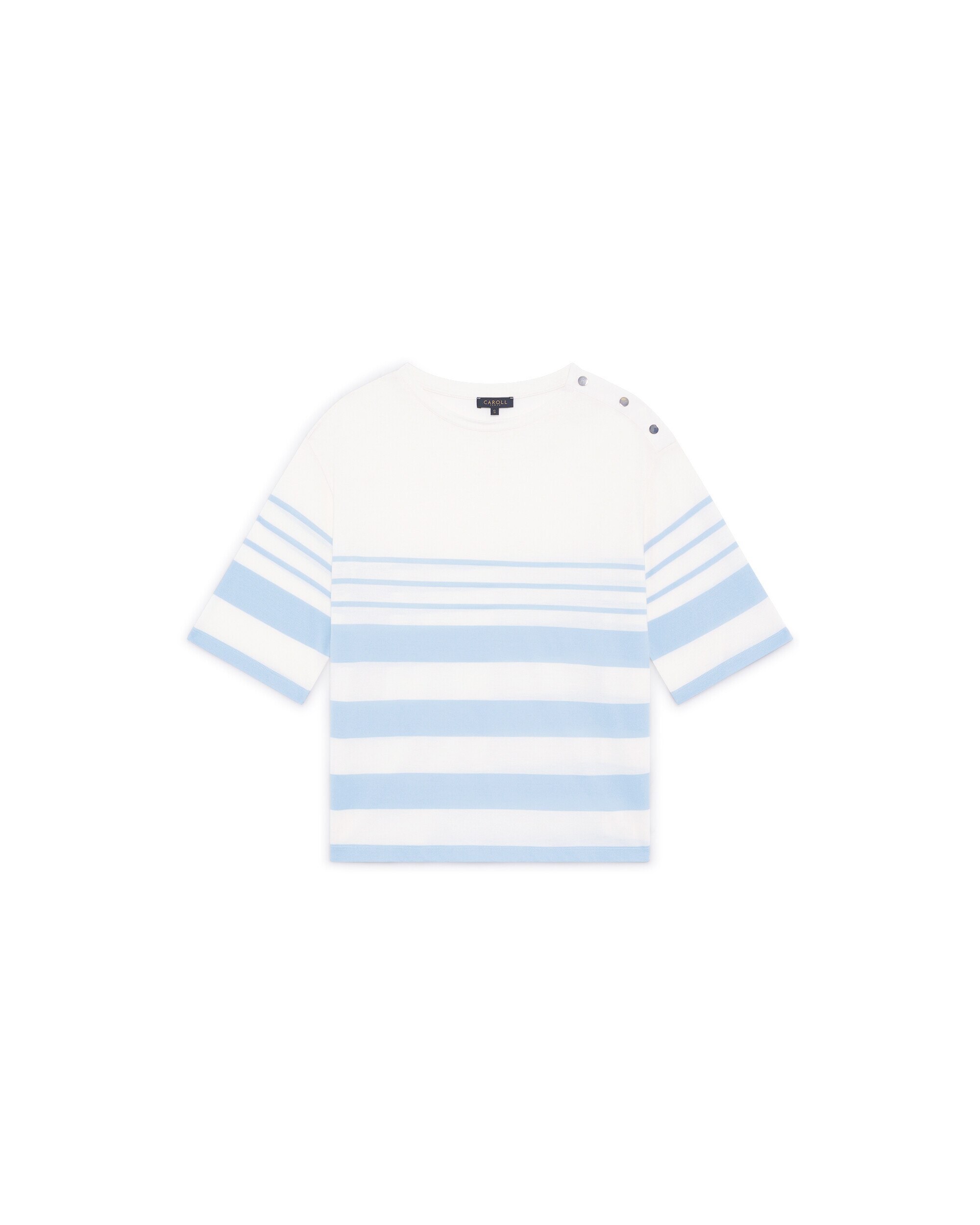 Camiseta de mujer con manga francesa y estampado de rayas - Caroll - Blanco Blanco-4