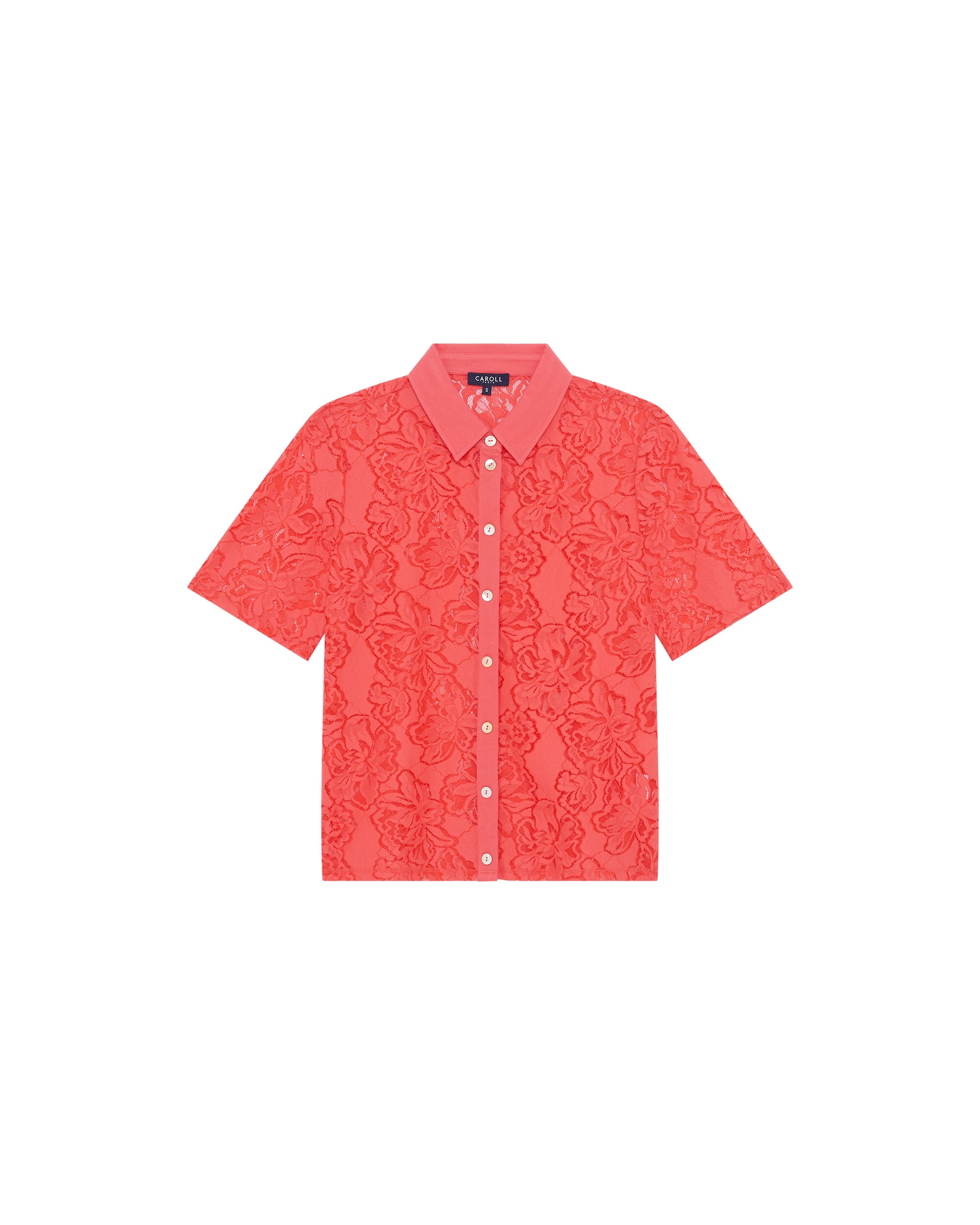 Camisa de mujer con detalles calados y manga corta - Caroll - Rojo Rojo-4