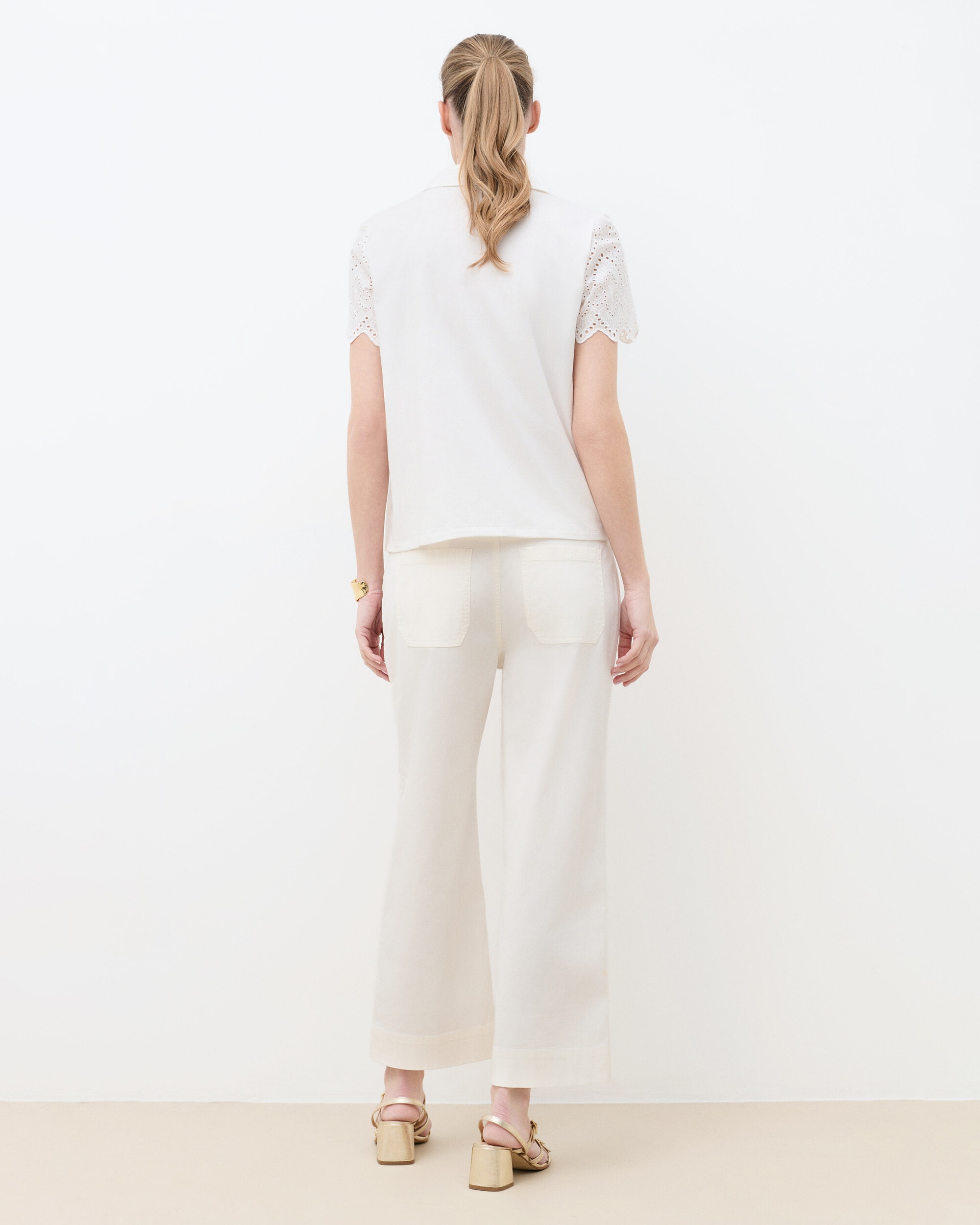Camisa de mujer con efecto calado y manga corta - Caroll - Blanco Blanco-2