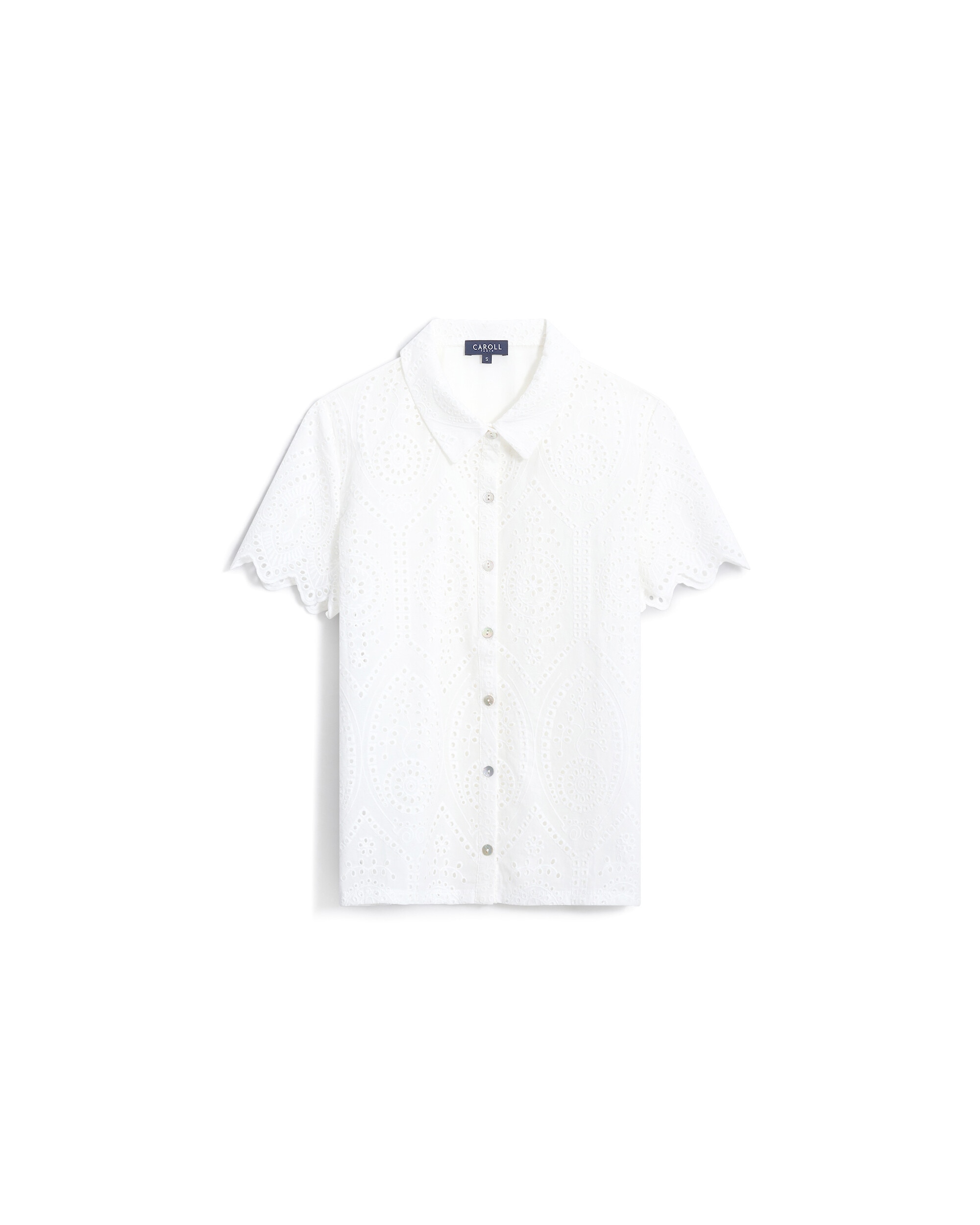 Camisa de mujer con efecto calado y manga corta - Caroll - Blanco Blanco-4