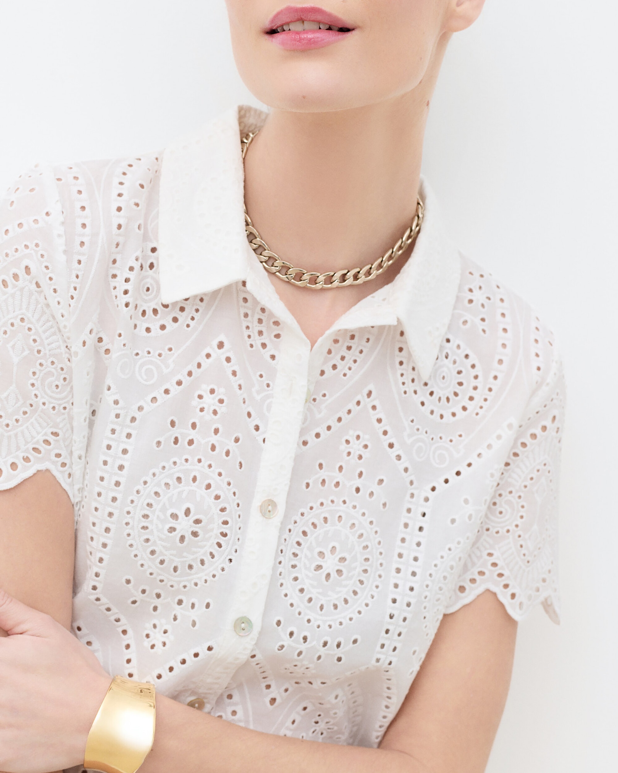 Camisa de mujer con efecto calado y manga corta - Caroll - Blanco Blanco-3