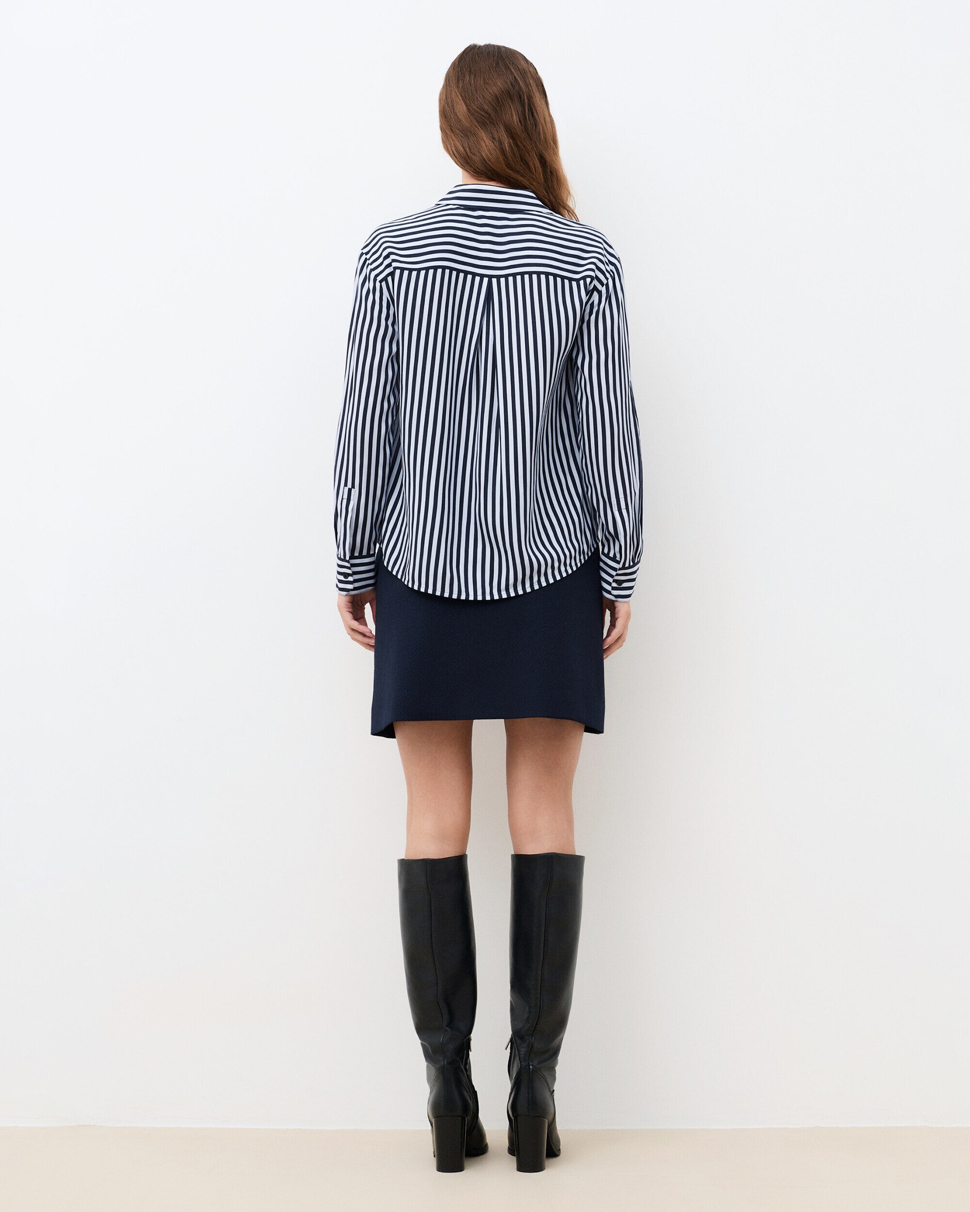 Camisa de mujer de mujer con estampado de rayas y botones solapados - Caroll - Azul marino Azul marino-2