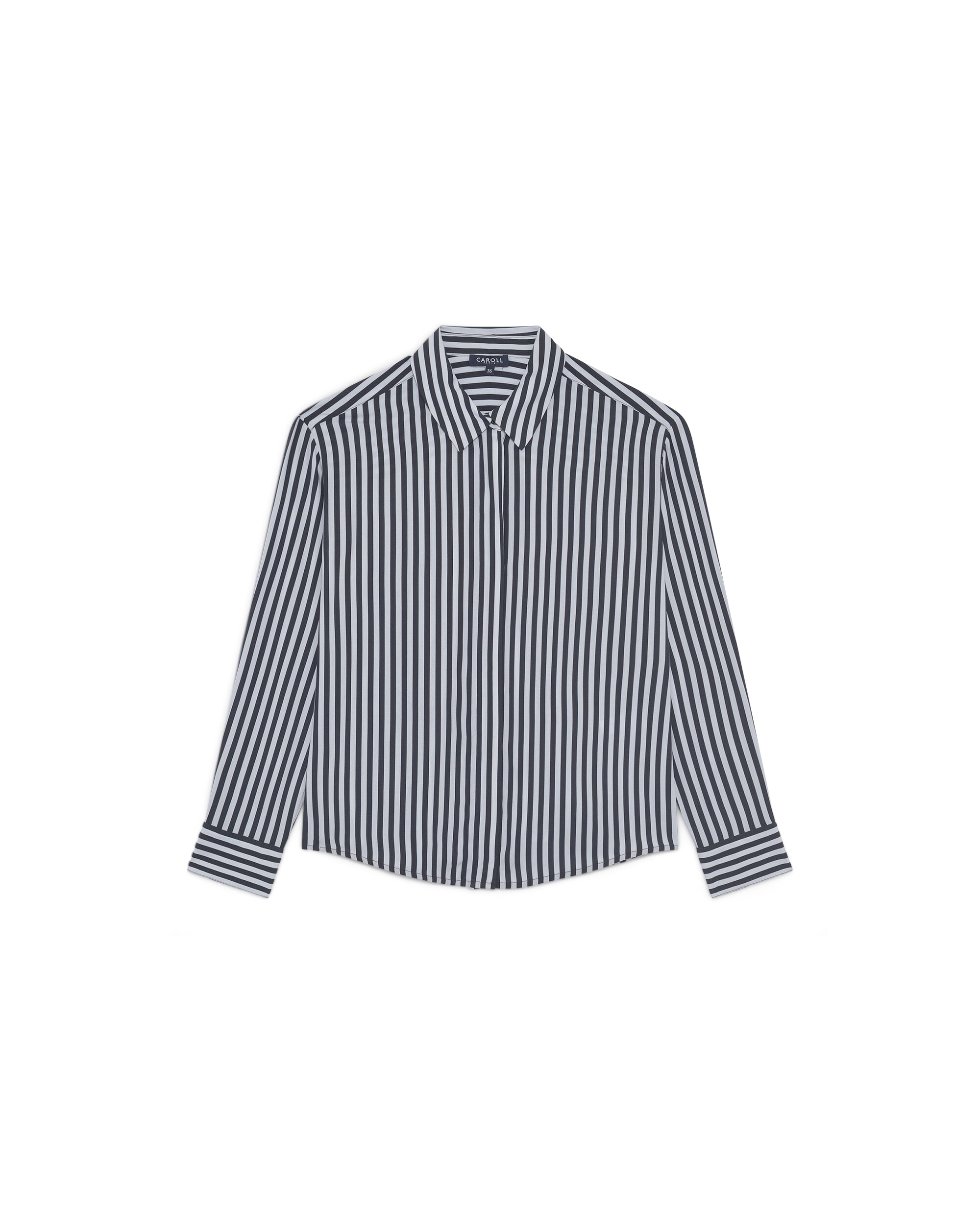 Camisa de mujer de mujer con estampado de rayas y botones solapados - Caroll - Azul marino Azul marino-4