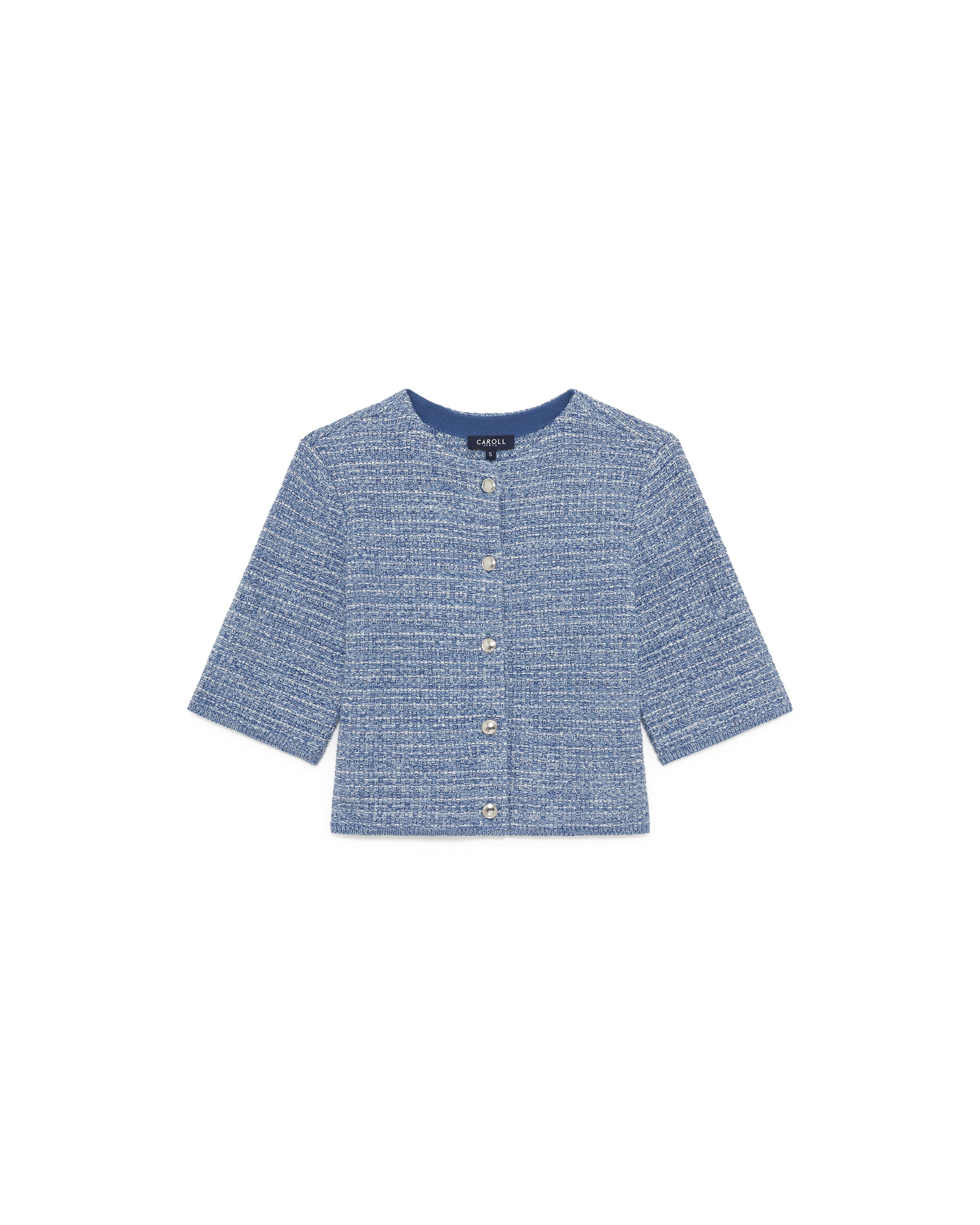 Chaqueta de mujer de mujer con manga corta y detalles metalizados - Caroll - Azul claro Azul claro-4