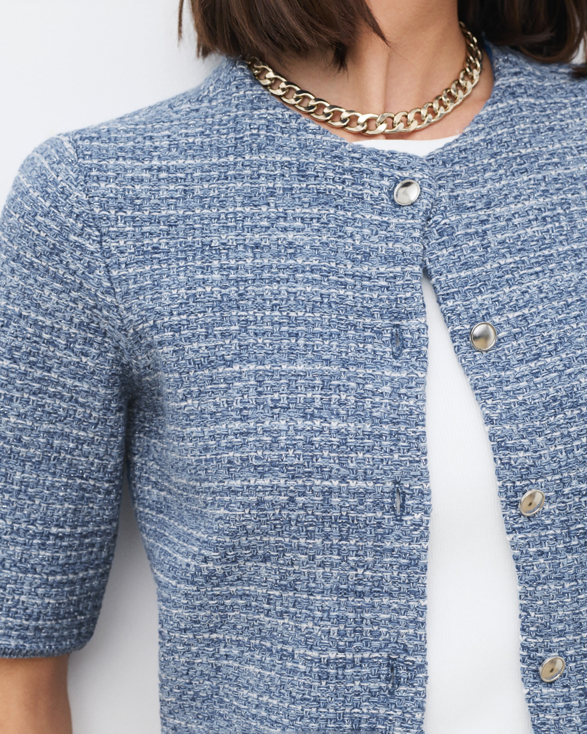 Chaqueta de mujer de mujer con manga corta y detalles metalizados - Caroll - Azul claro Azul claro-3
