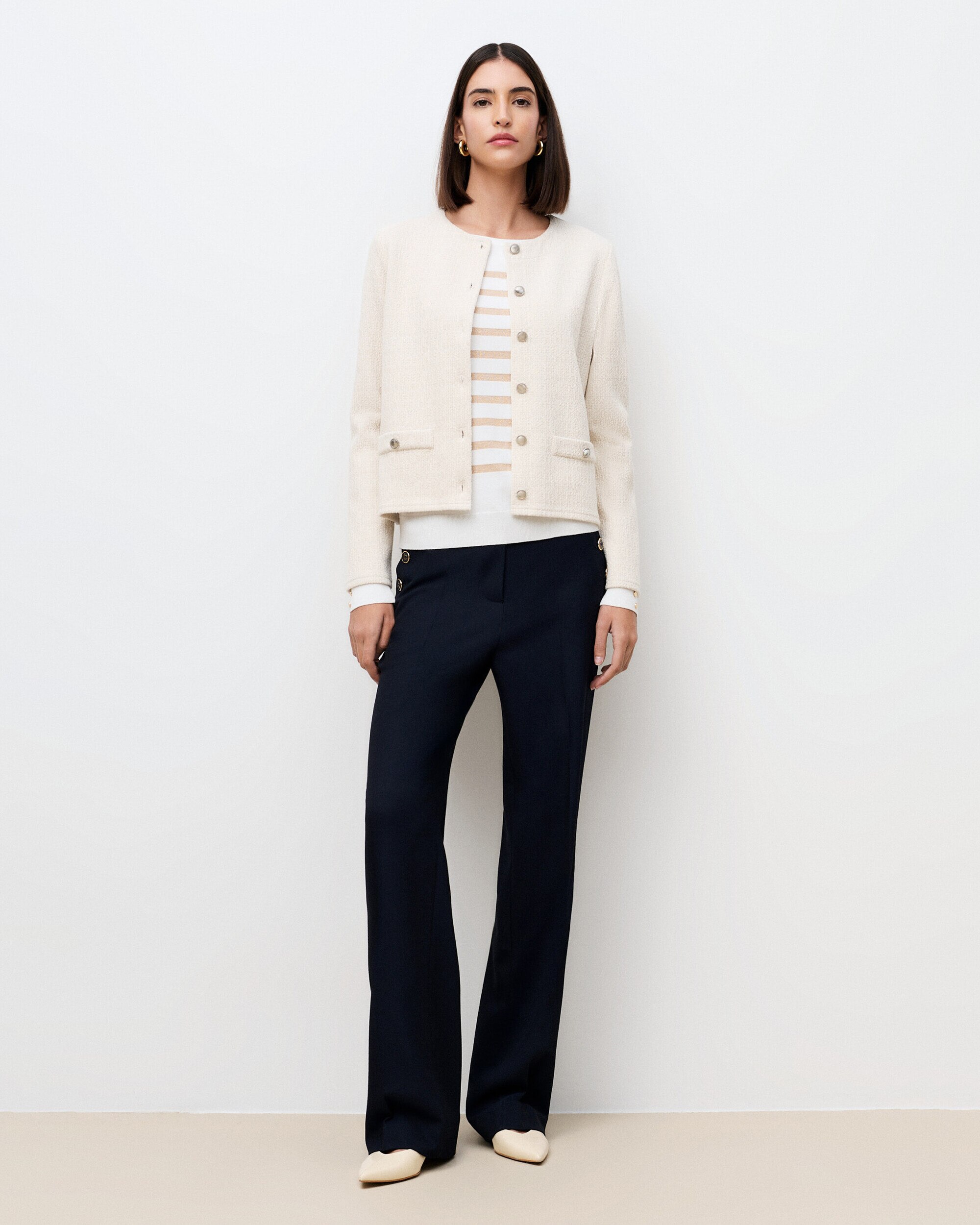 Chaqueta de mujer con bolsillos de corte entallado - Caroll - Crema Crema-1