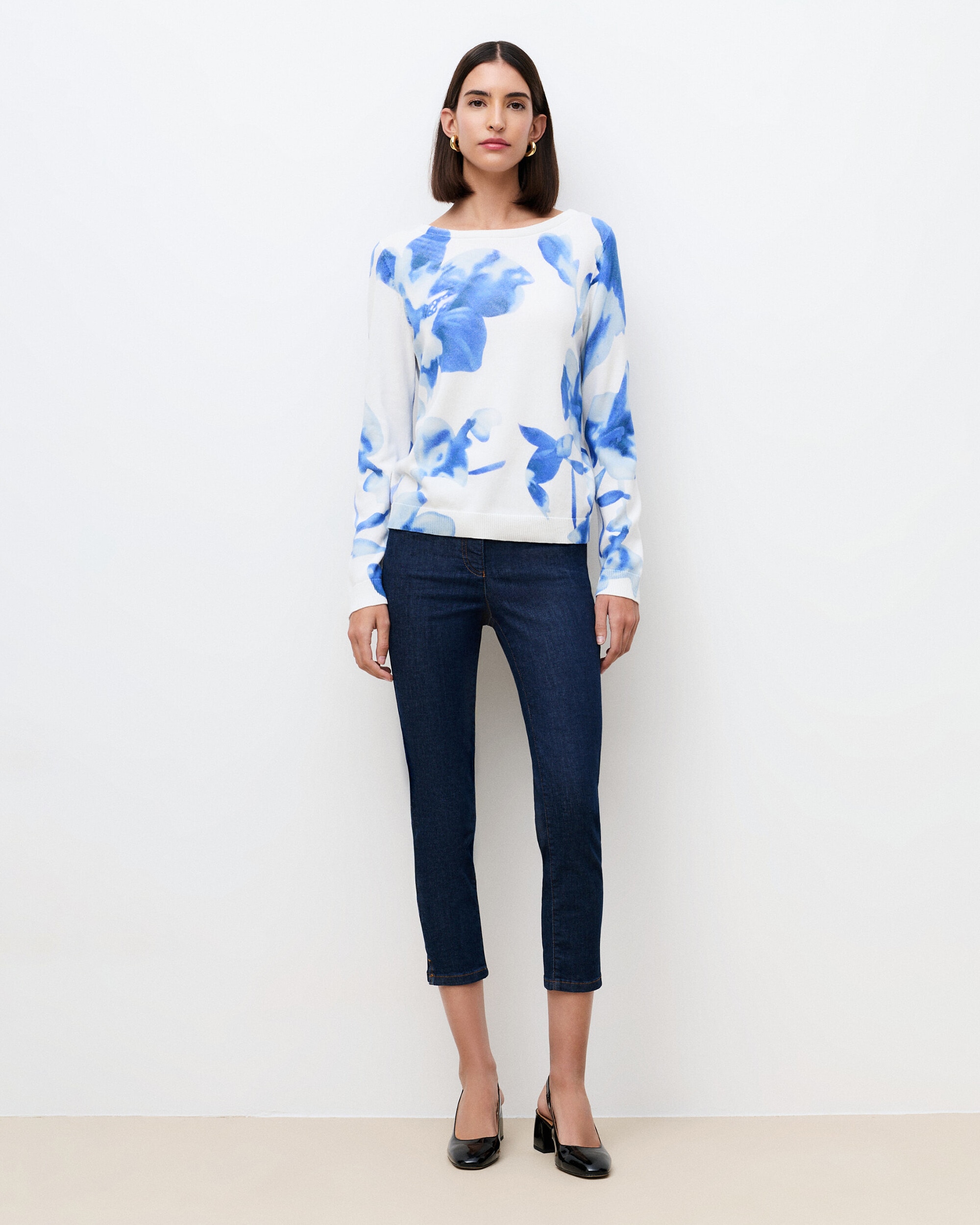 Caroll - Jersey de mujer de mujer con estampado floral y escote barco.