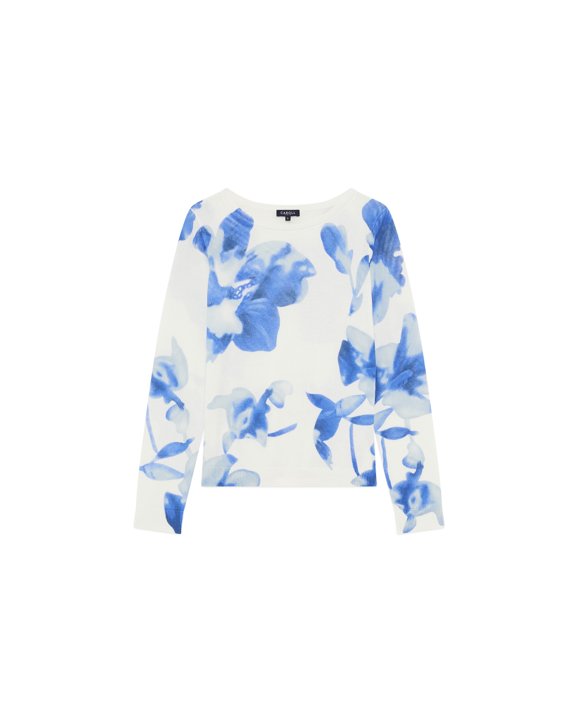 Jersey de mujer de mujer con estampado floral y escote barco - Caroll - Blanco / Azul Blanco / Azul-4