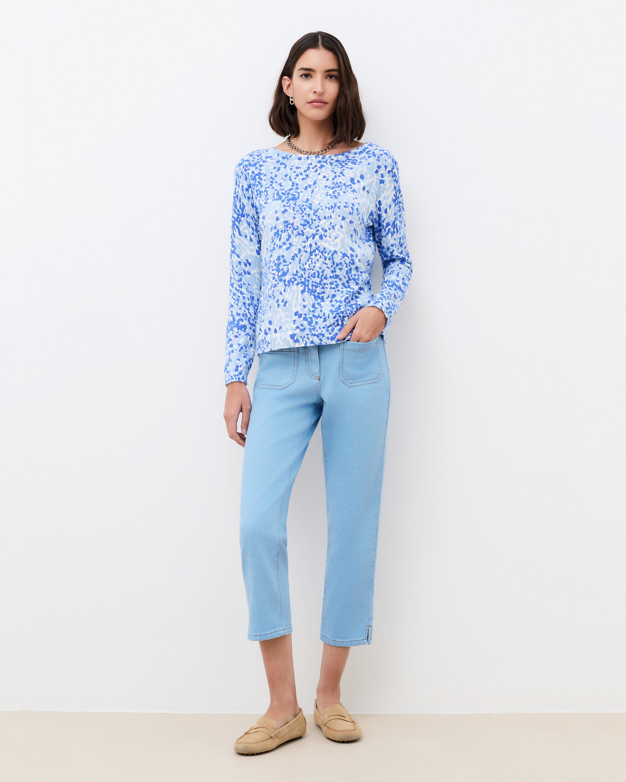 Caroll - Jersey de mujer de mujer con estampado fantasía y escote barco.