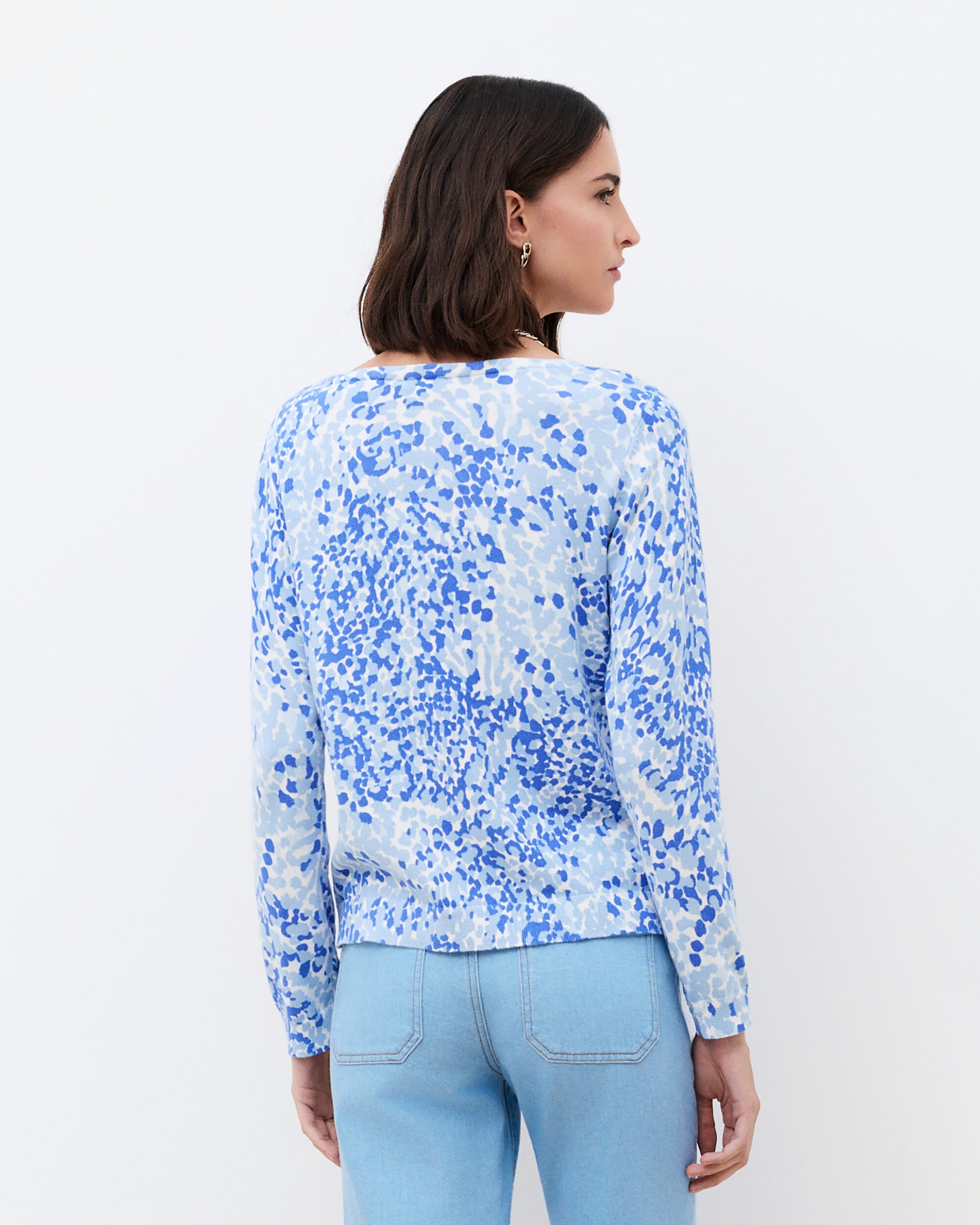 Jersey de mujer de mujer con estampado fantasía y escote barco - Caroll - Azul / Blanco Azul / Blanco-2