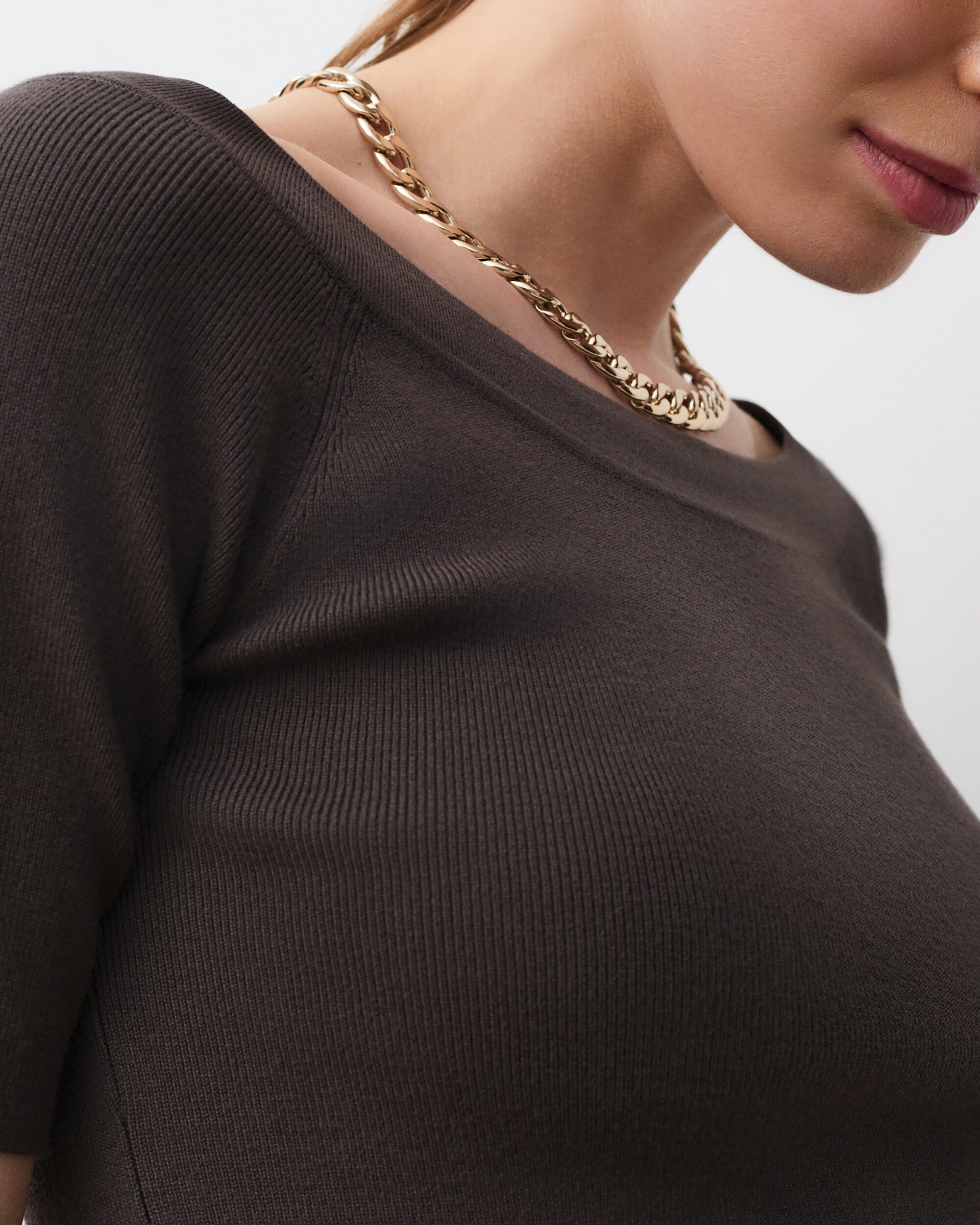 Jersey de mujer con escote barco y manga corta - Caroll - Marrón Marrón-3