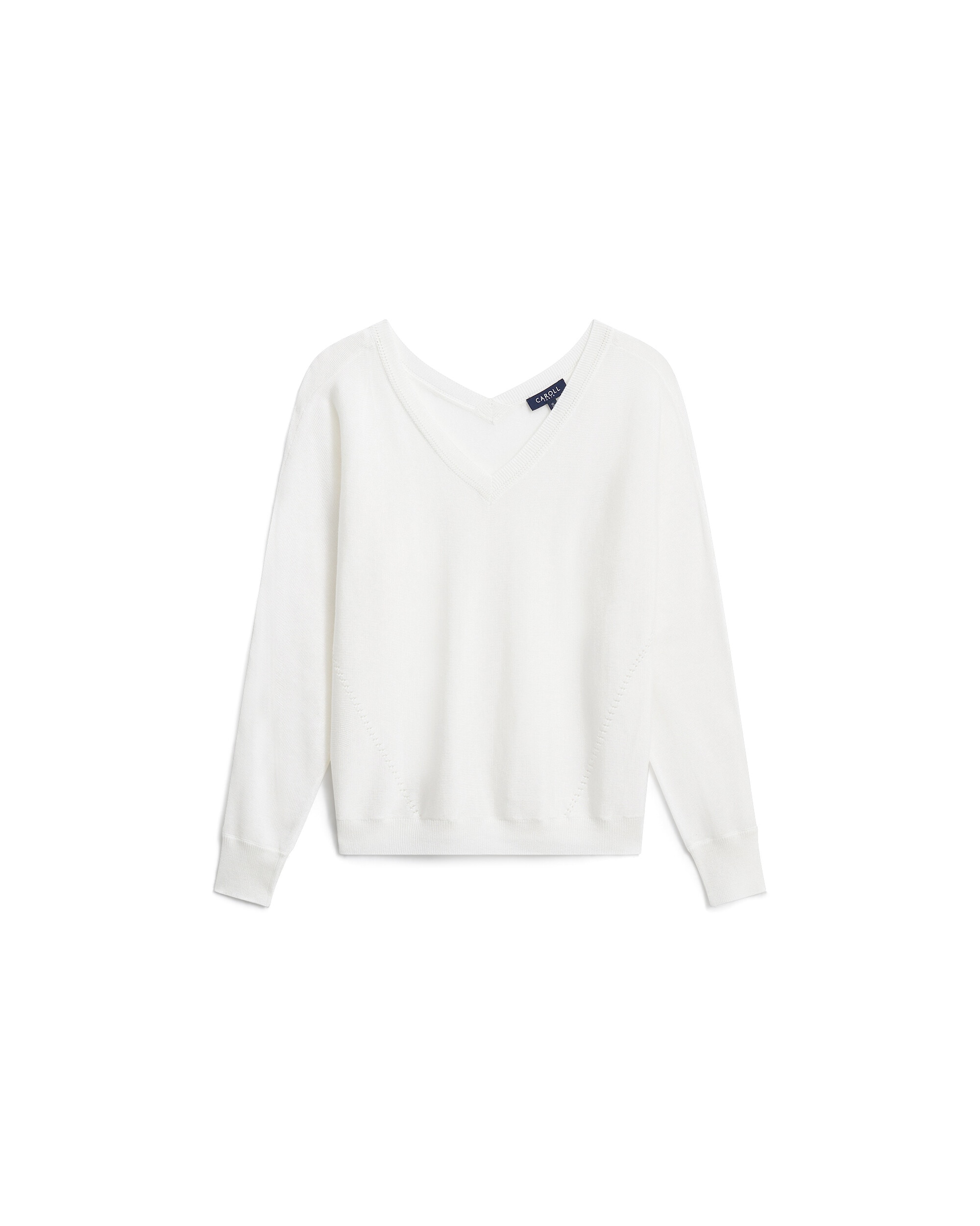 Jersey de mujer con escote pico y detalle calado - Caroll - Crema Crema-4