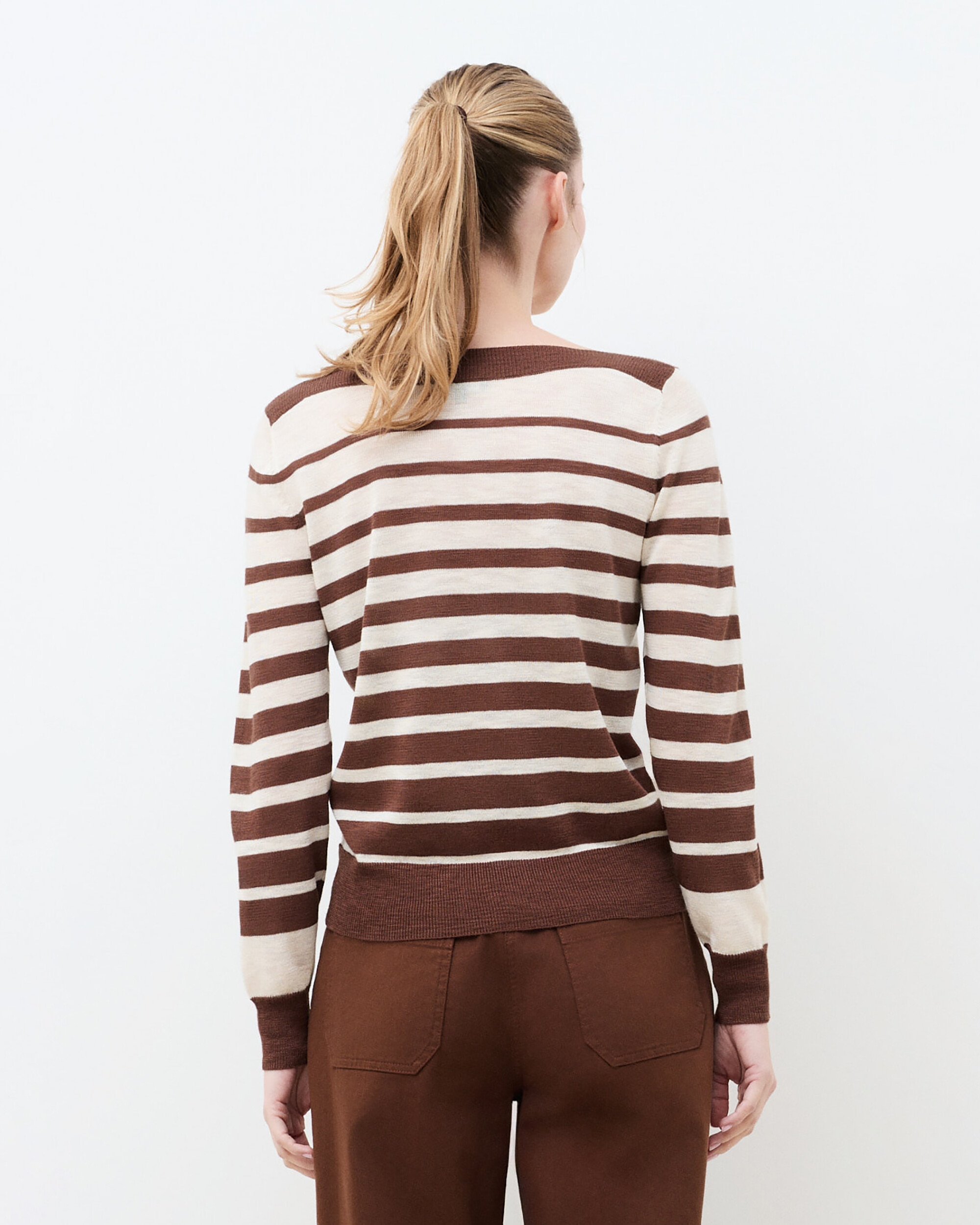 Jersey de mujer con escote barco y estampado de rayas - Caroll - Marrón Marrón-2