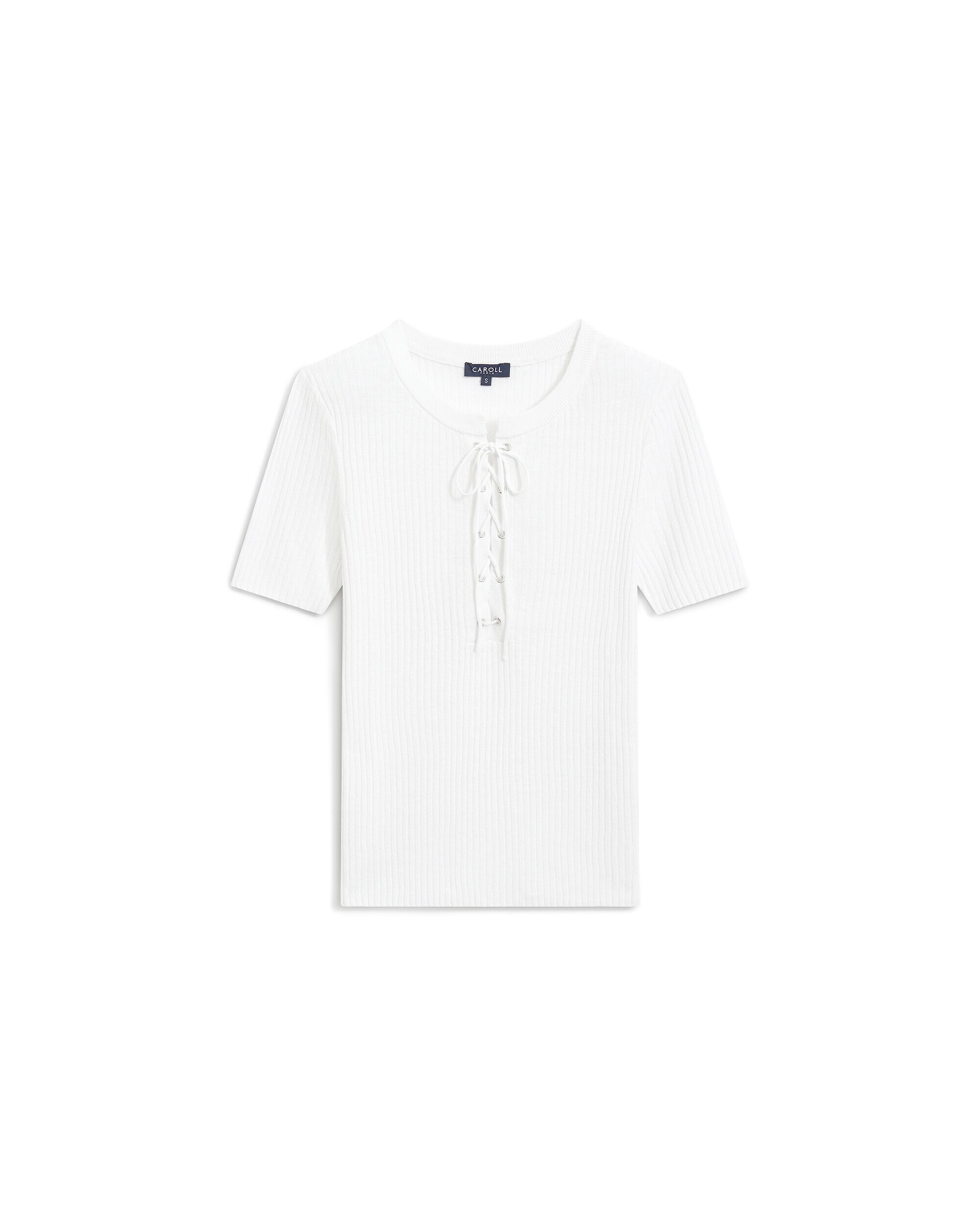 Camiseta de mujer de punto ligero con cordones - Caroll - Blanco Blanco-4